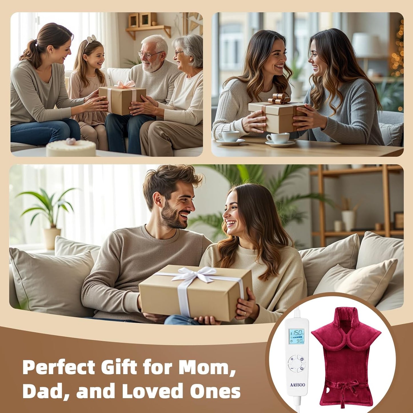 Graphene-Infused Heating Pad for Neck Shoulders and Back, Mother's Day Wellness Gifts, 4X Deeper Heat Penetration Weighted Electric Heat Pad for Pain Relief, Snug Fit Wrap, ETL Certified