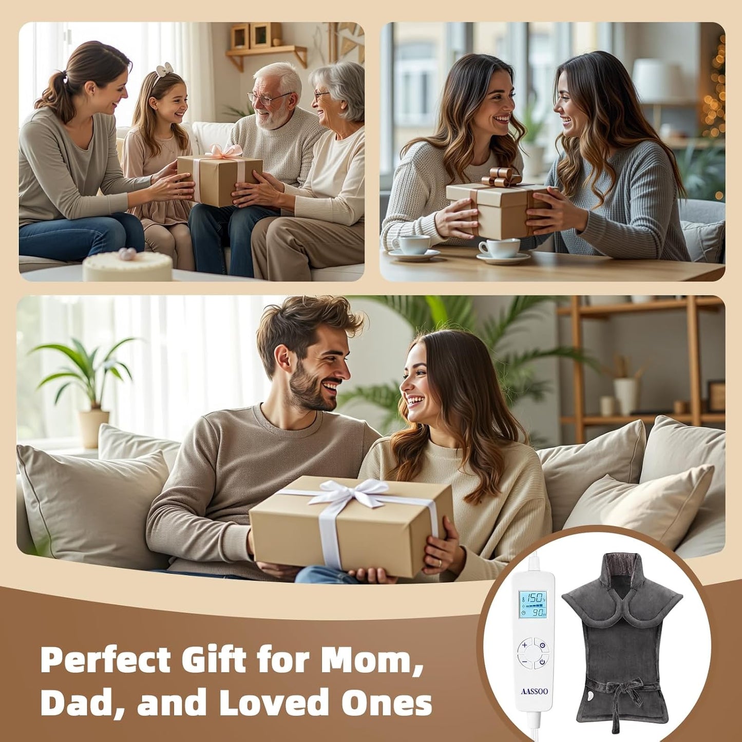Graphene-Infused Heating Pad for Neck Shoulders and Back, Mother's Day Wellness Gifts, 4X Deeper Heat Penetration Weighted Electric Heat Pad for Pain Relief, Snug Fit Wrap, ETL Certified