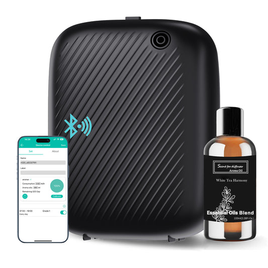 BAIESHIJI Smart Waterless Essential Oil Diffuser, 400ML Diffuser with 100ML Fragrance Scent Oils for Scent Air Machine with 12A1V Power Adapter for Large Room and Commercial Use, Cover Up to 2000 Sq.Ft