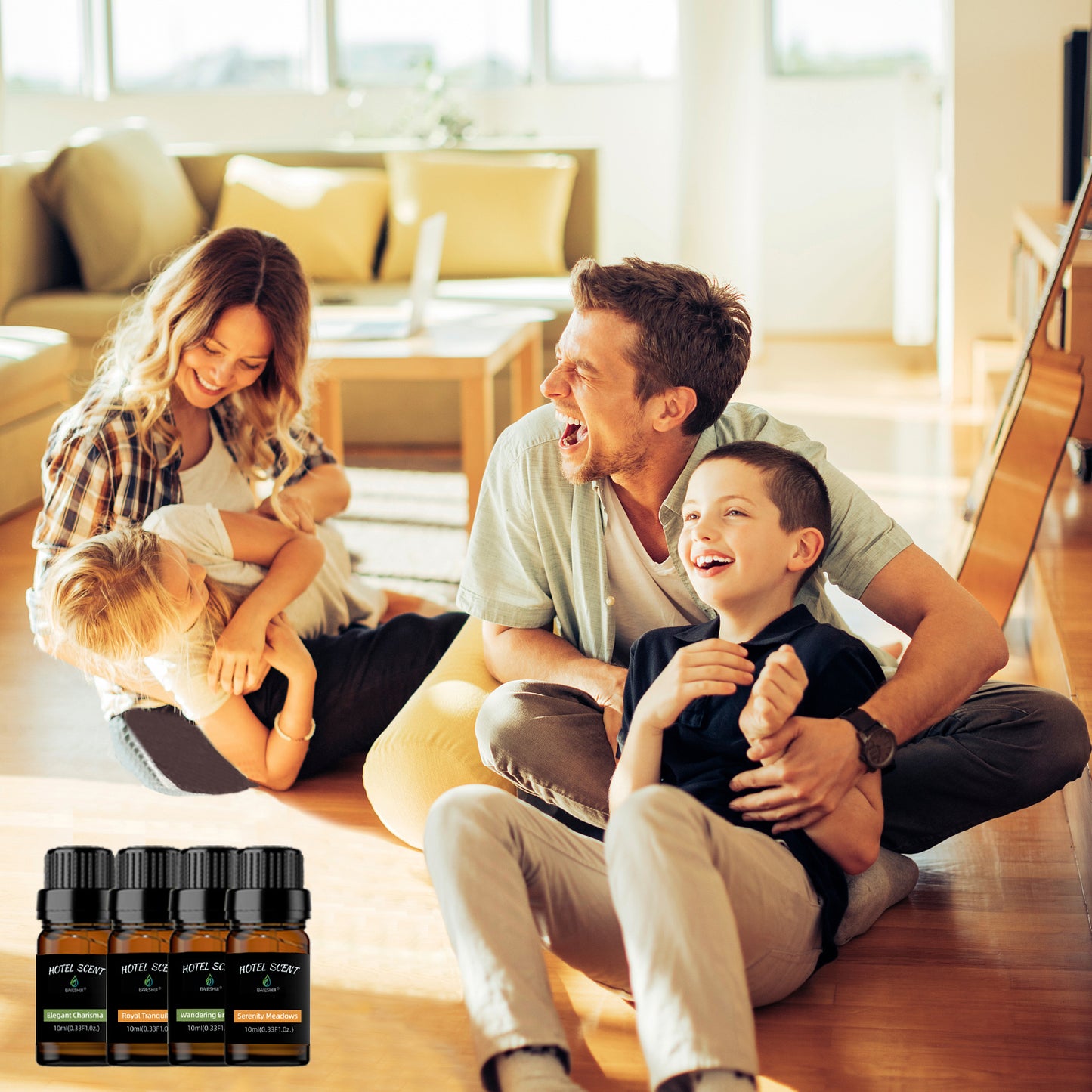Hotel Scents Diffuser Oils Set, Aromatherapy Fragrances Inspired by 5-Star Hotels, Wandering Breeze, Elegant Charisma, Serenity Meadows, Royal Tranquility-Top 4x10ML