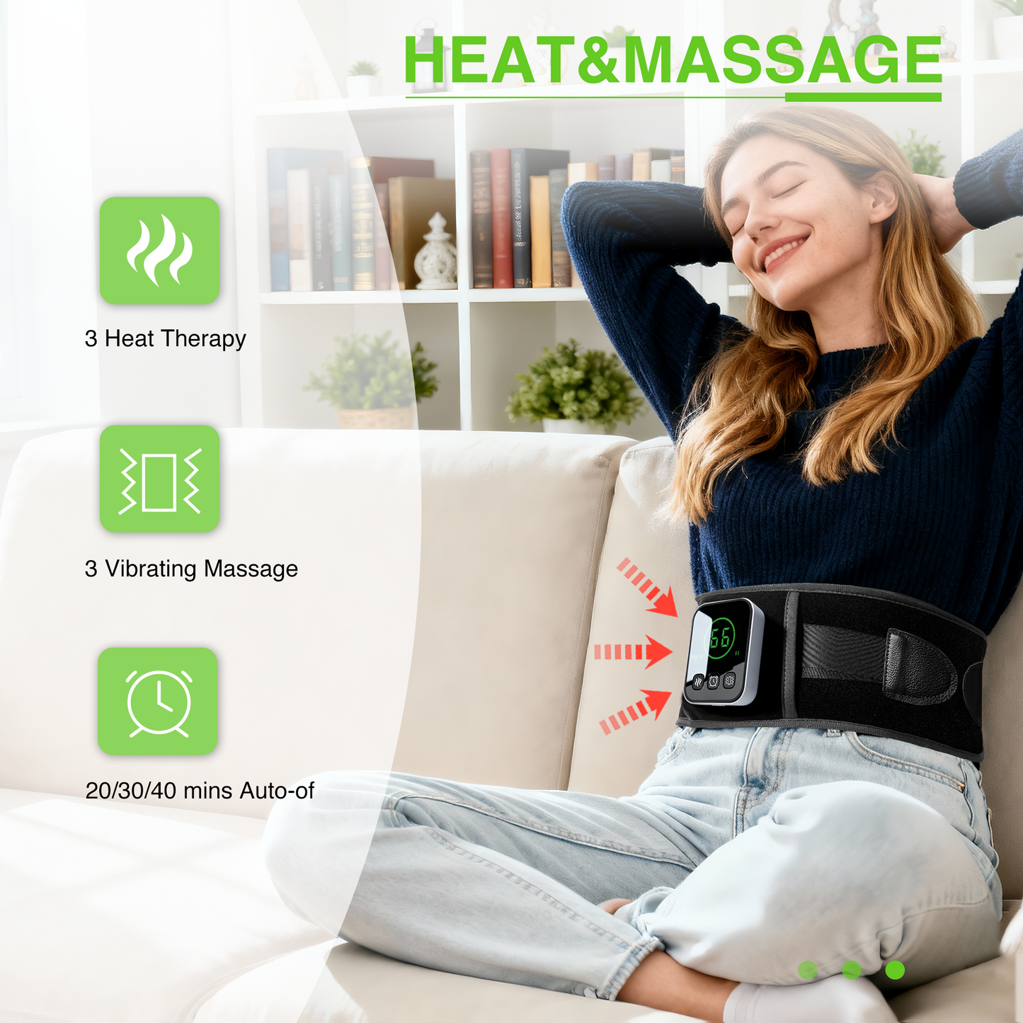 Graphene-Infused Cordless Heating Pad with Massager for Back, 5000mAh Rechargeable Portable Lower Back Massager with 3 Heat 3 Vibration with 20/30/40 mins Timer Options, Gifts for Women Men Mom Dad