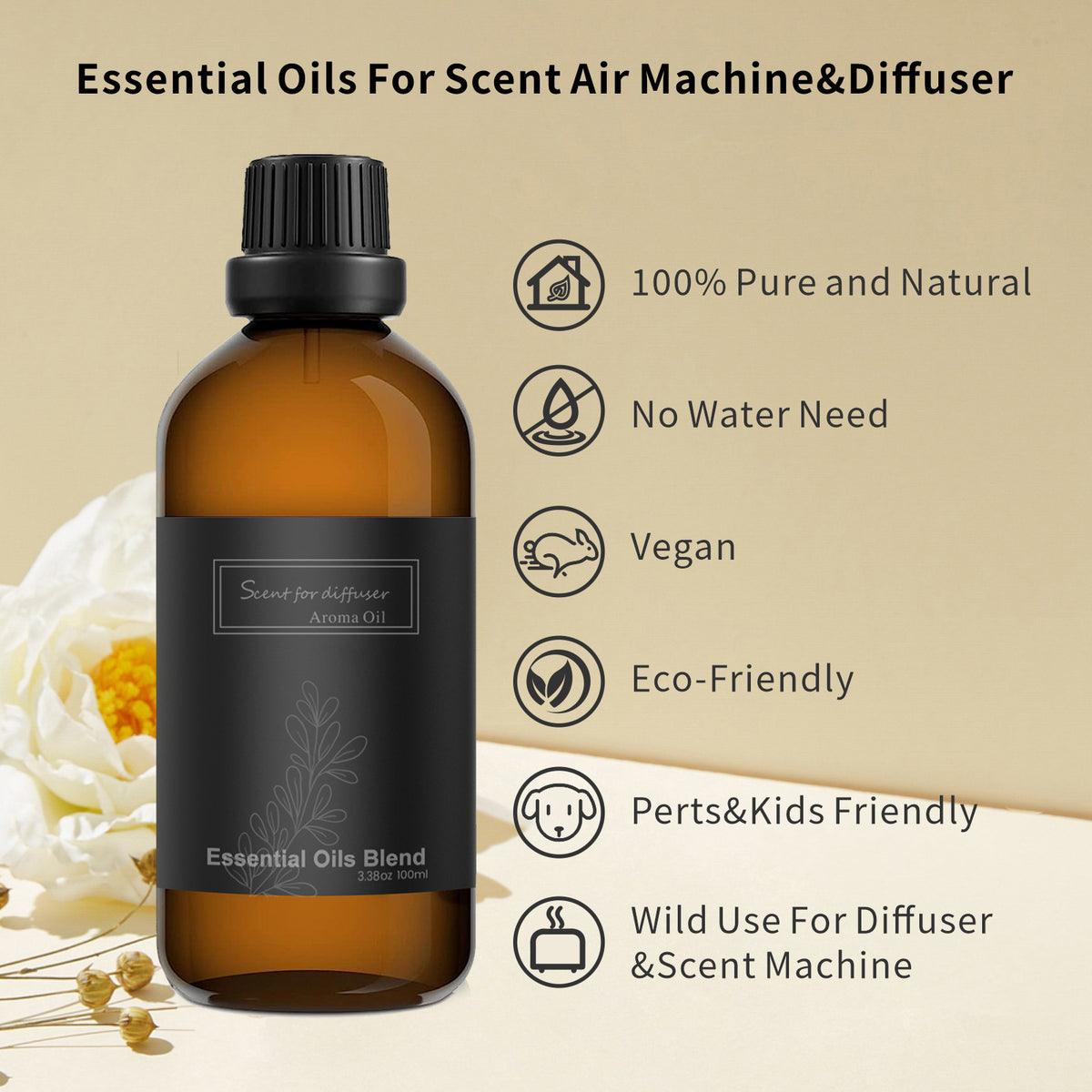 Hotel Diffuser Oil, Home Luxury Scents, 100ML Natural Blissful Miracle Essentail Oils for Cold-Air, HVAC Aromatherapy Diffuser, Hotel Scent for Scent Diffuser