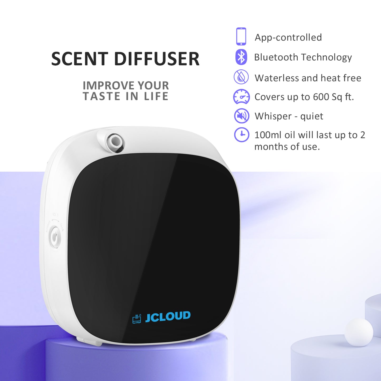 Smart Scent Air Machine with Cold Air Diffusion Technology for Home, Waterless Essential Oil Diffuser 100ML, Portable Scent Diffuser with USB & Battery Powered, for Living Room, Bath Room, Spa
