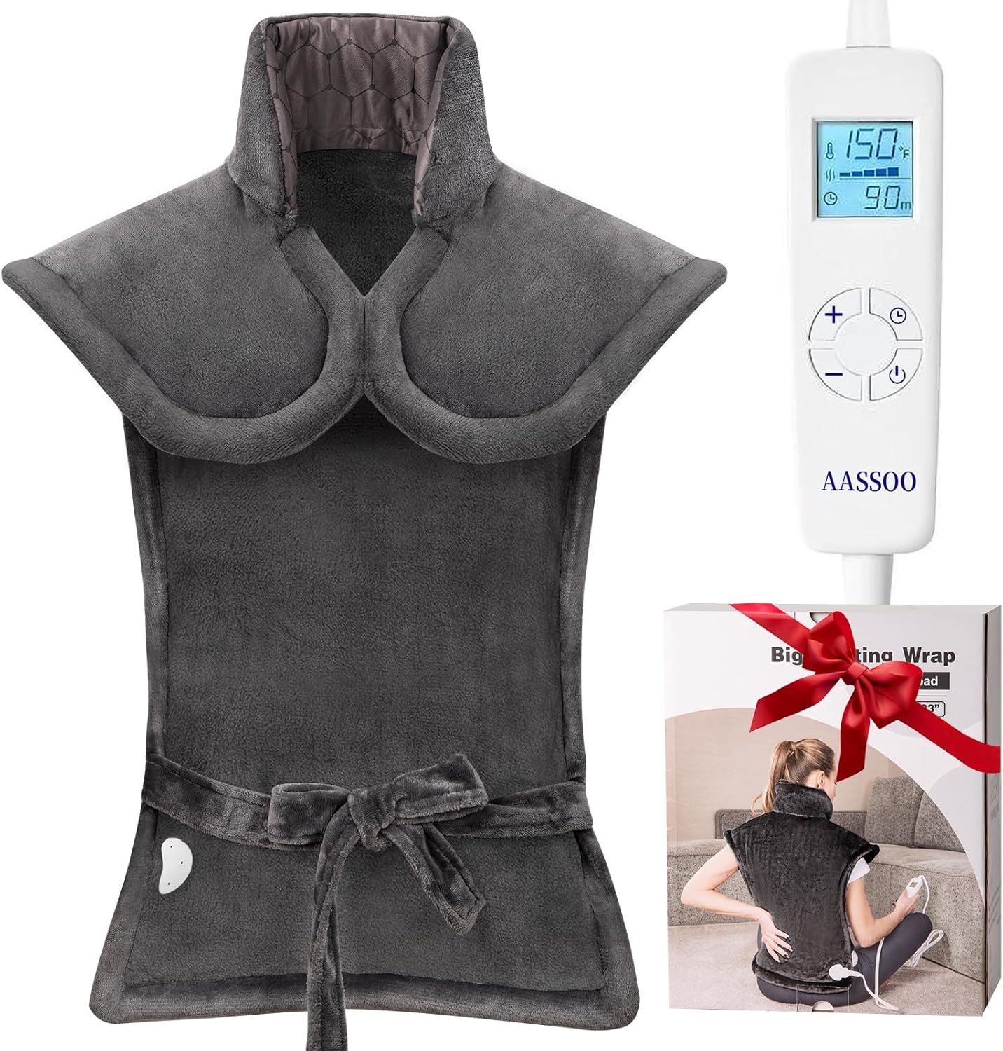 Graphene-Infused Heating Pad for Neck Shoulders and Back, Mother's Day Wellness Gifts, 4X Deeper Heat Penetration Weighted Electric Heat Pad for Pain Relief, Snug Fit Wrap, ETL Certified