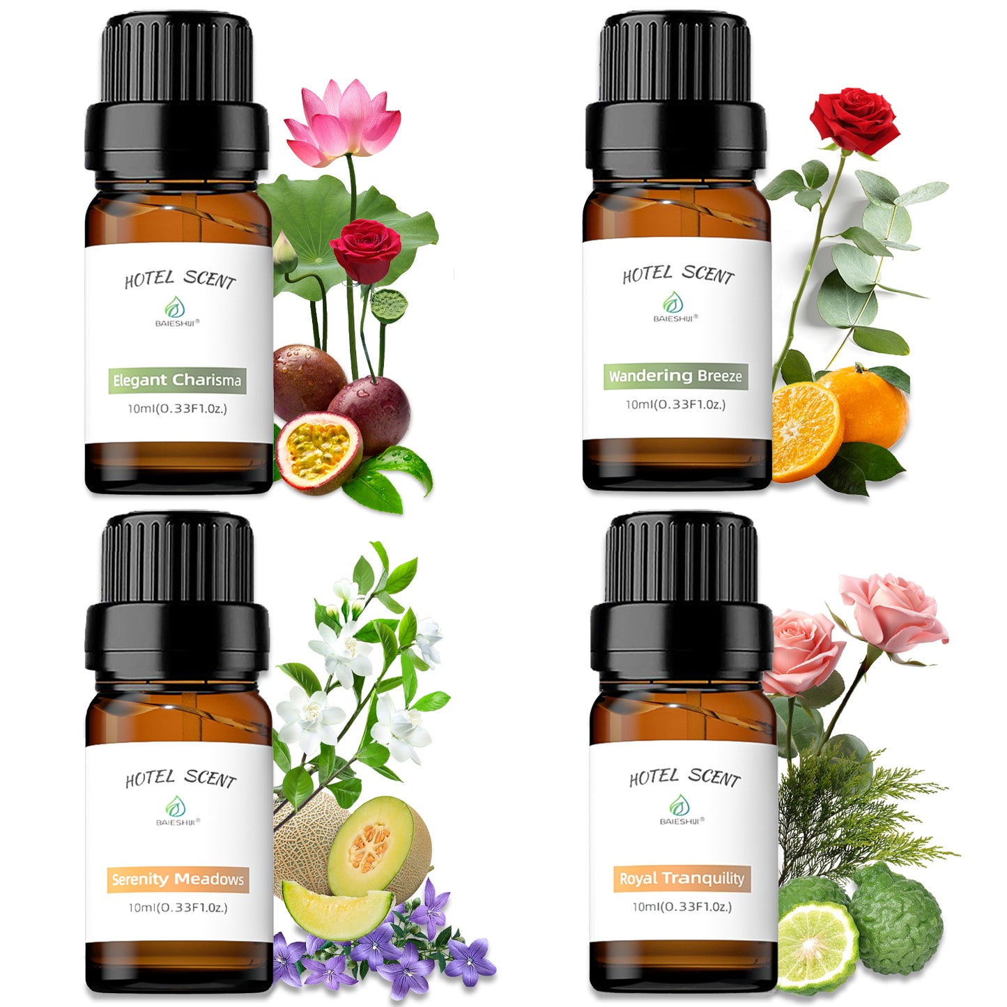 BAIESHIJI Hotel Diffuser Oils Set, Luxury Hotel Inspired Essential Oils, Pure Aromatherapy Diffuser Oil Gift Set, Top 4x10ML Home Luxury and Hotel Scents for Diffuser Aromatherapy
