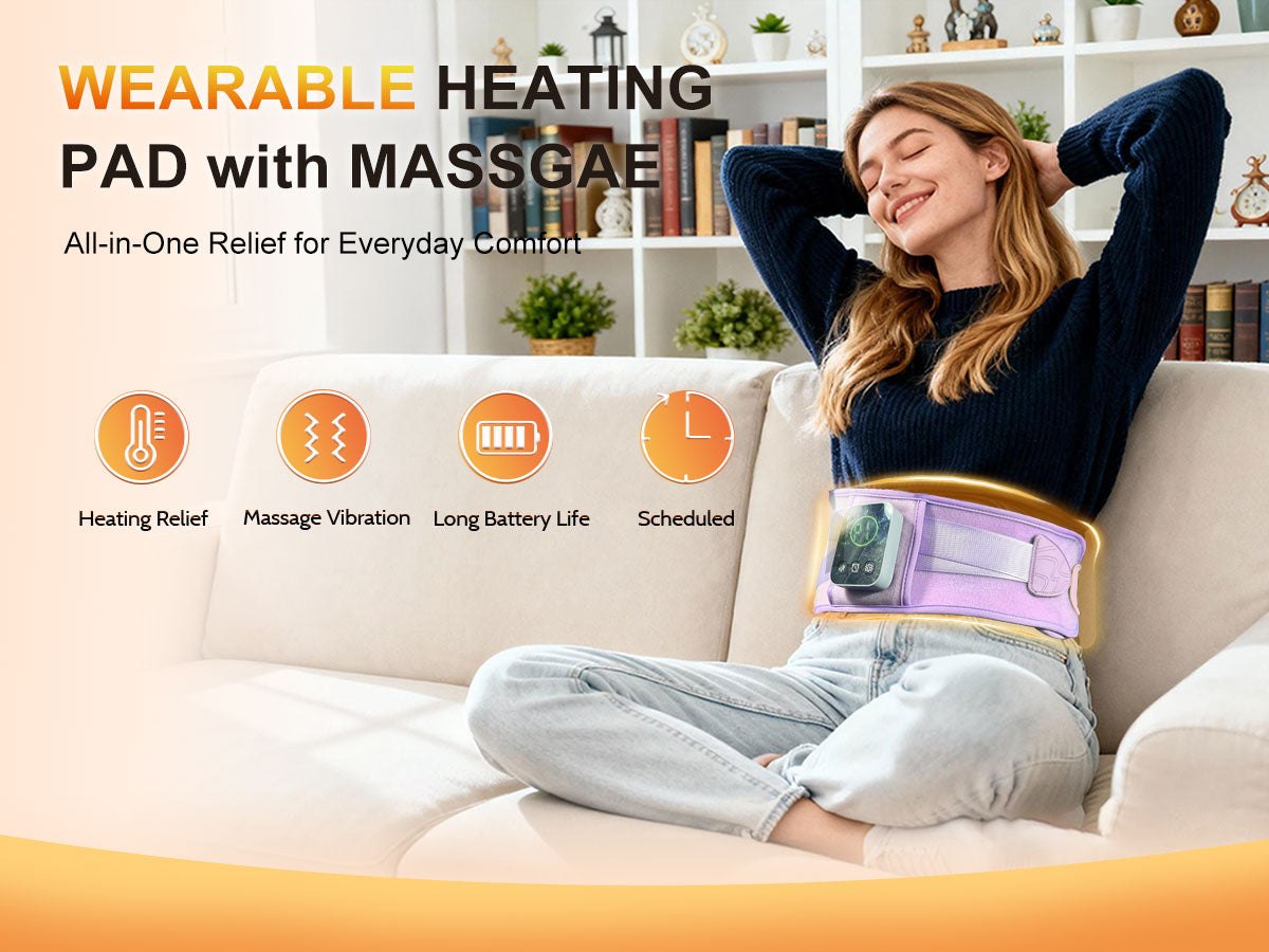 Graphene-Infused Cordless Heating Pad with Massager for Back, 5000mAh Rechargeable Portable Lower Back Massager with 3 Heat 3 Vibration with 20/30/40 mins Timer Options, Gifts for Women Men Mom Dad