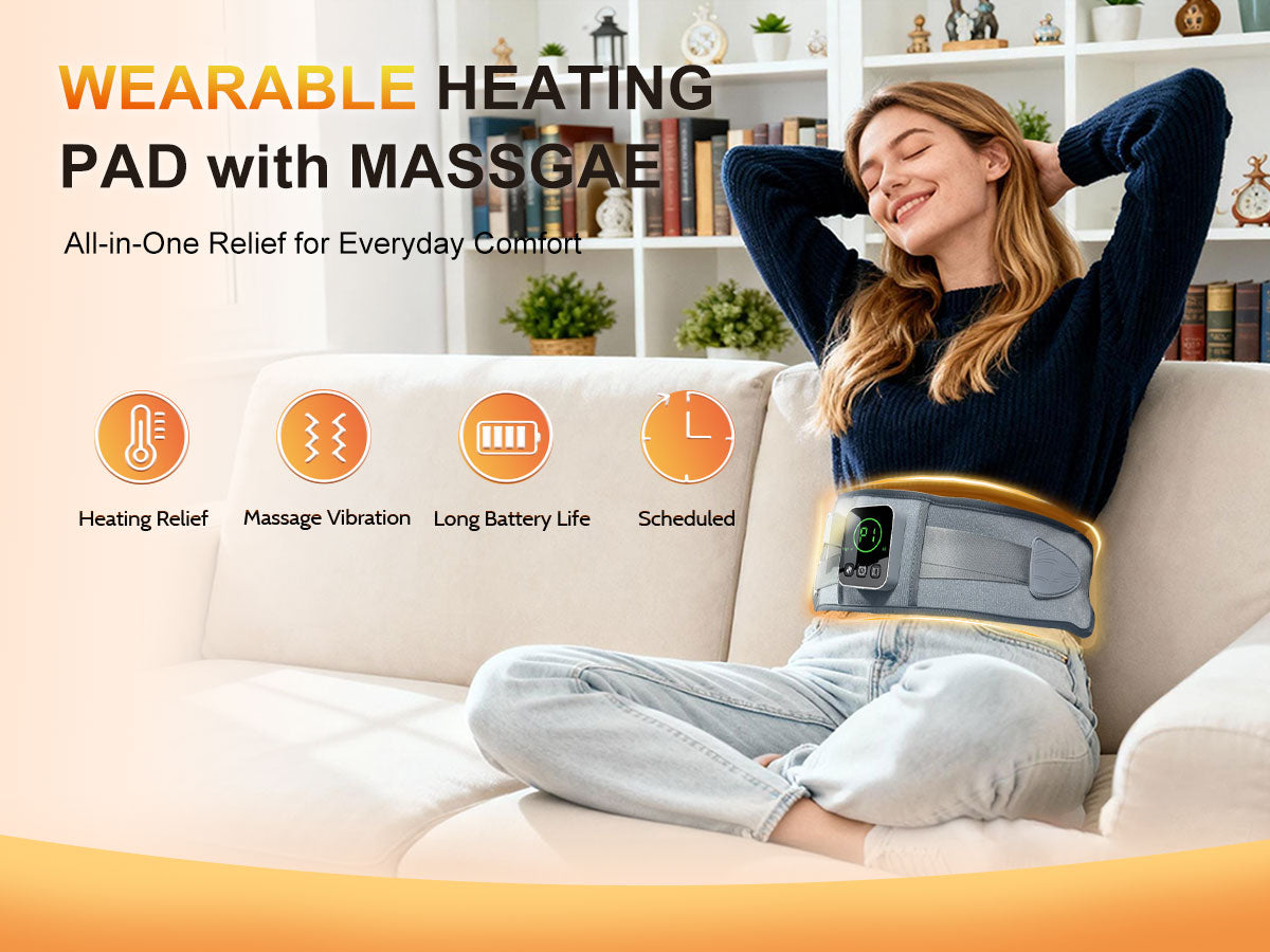Graphene-Infused Cordless Heating Pad with Massager for Back, 5000mAh Rechargeable Portable Lower Back Massager with 3 Heat 3 Vibration with 20/30/40 mins Timer Options, Gifts for Women Men Mom Dad