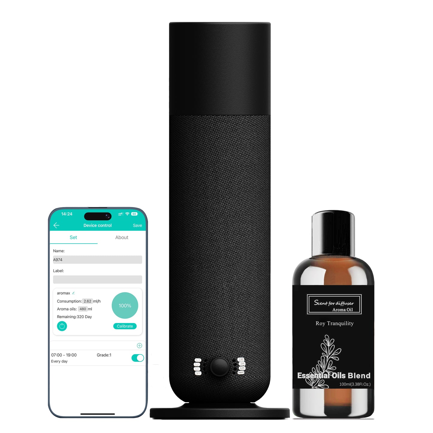 Smart Waterless Essential Oil Diffuser, Scent Air Machine for Home, Aromatherapy Scent Diffuser with Roy Tranquility Oil, Covers Up to 1000 Sq.Ft, Quiet Cold-Air Tech Machine for Hotel, Spa (Black)