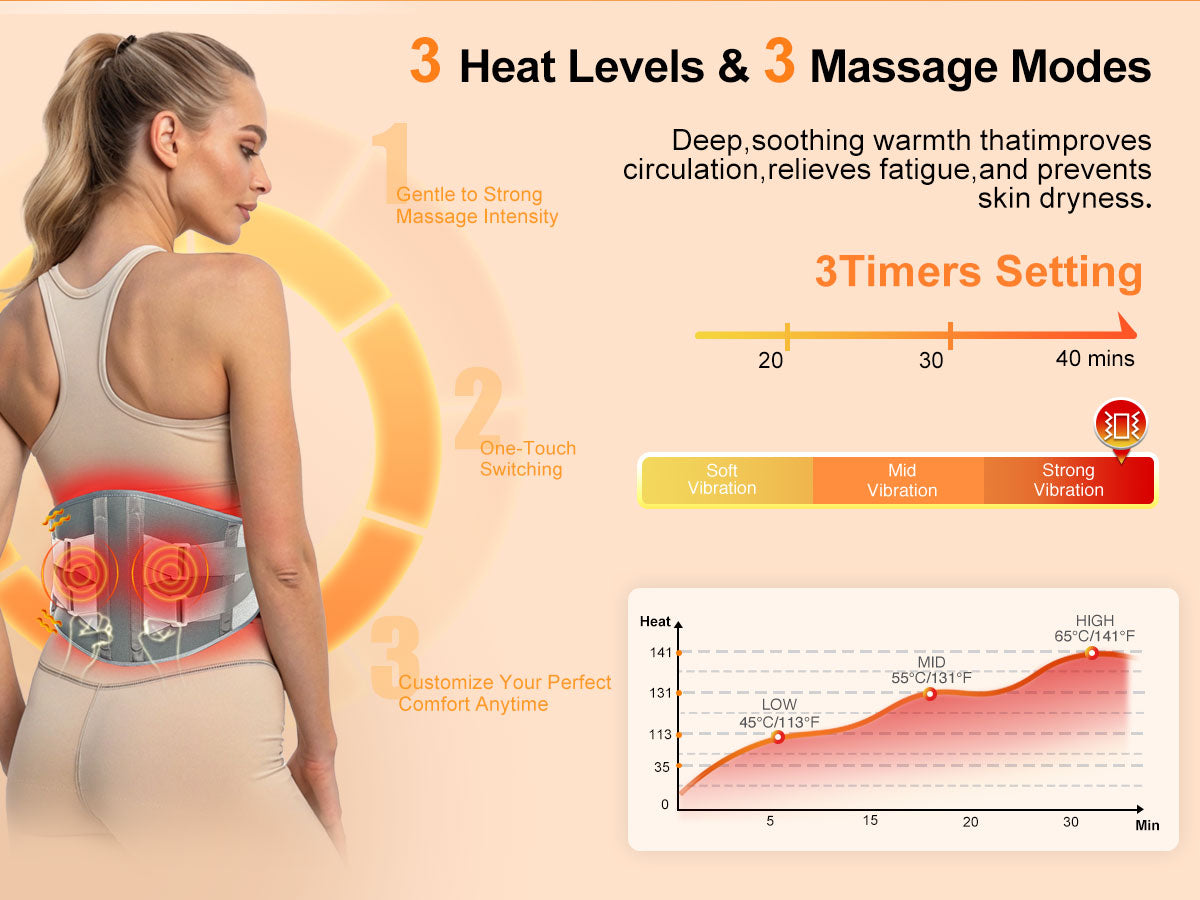 Graphene-Infused Cordless Heating Pad with Massager for Back, 5000mAh Rechargeable Portable Lower Back Massager with 3 Heat 3 Vibration with 20/30/40 mins Timer Options, Gifts for Women Men Mom Dad