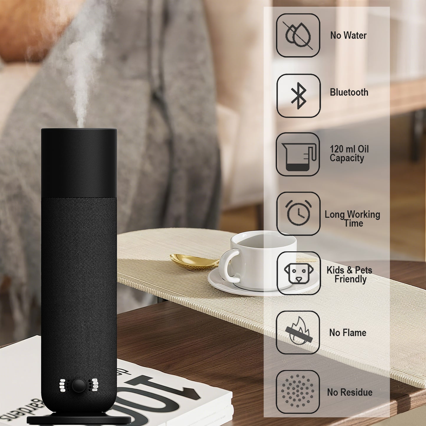 Smart Waterless Essential Oil Diffuser, Scent Air Machine for Home, Aromatherapy Scent Diffuser with Roy Tranquility Oil, Covers Up to 1000 Sq.Ft, Quiet Cold-Air Tech Machine for Hotel, Spa (Black)