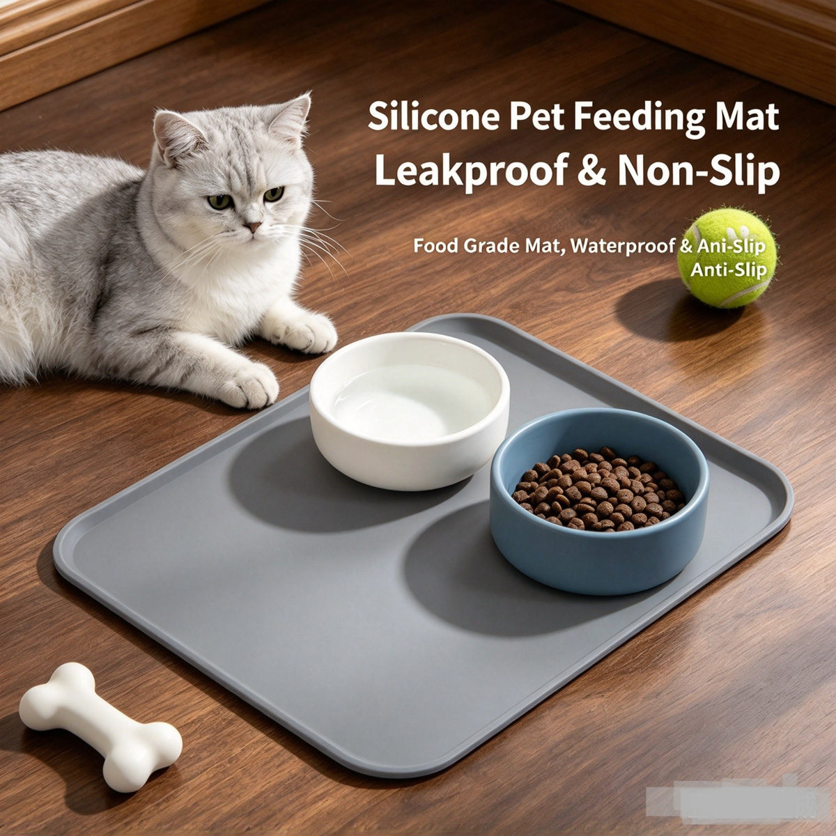 19.7" x 15.7" Extra Thick Silicone Mat Waterproof with Raised Edge, Gray BPA-Free Non-Slip Multi-Purpose Mat for Dog & Cat Feeding, Under Sink Storage & Protection