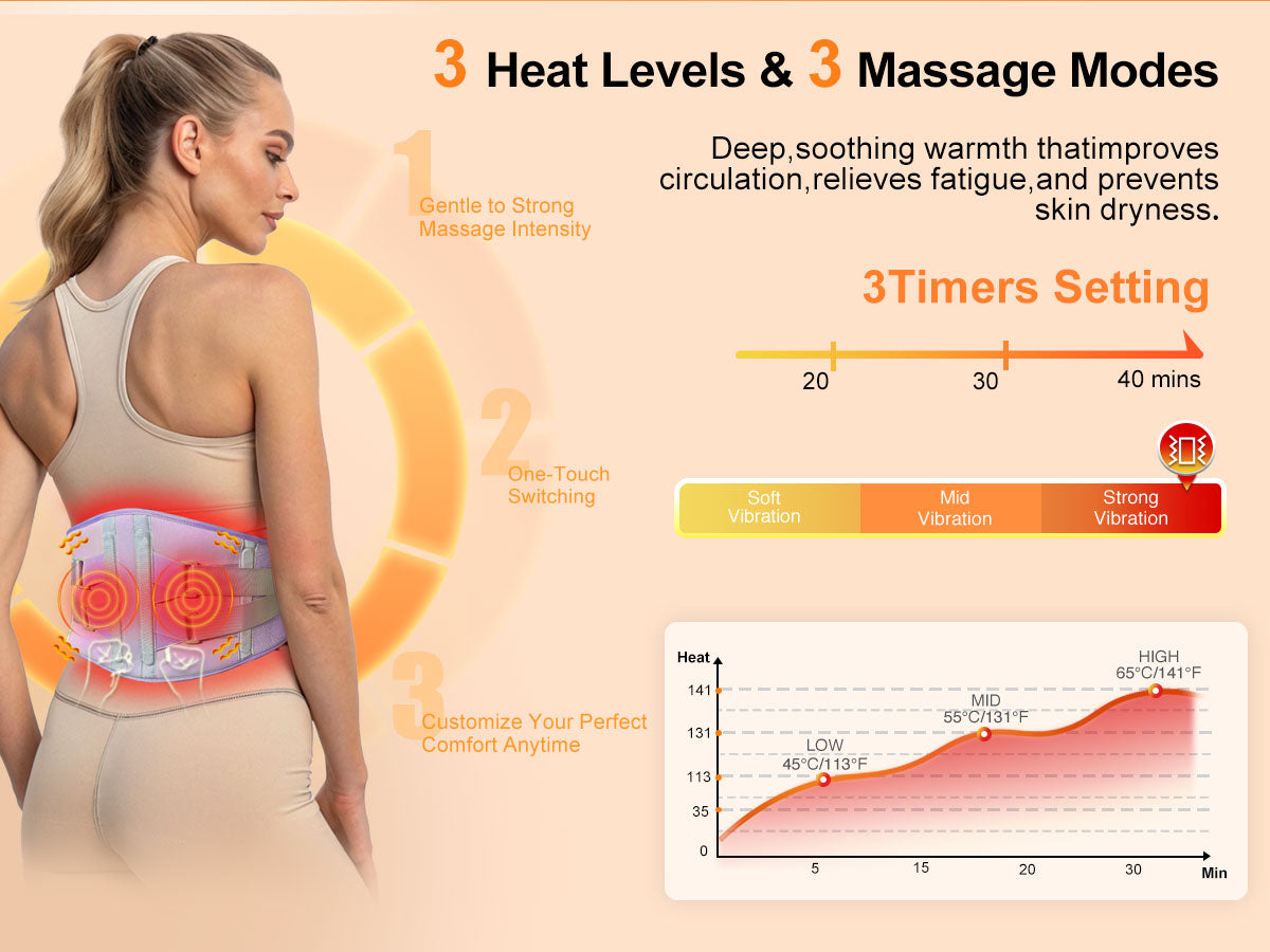 Graphene-Infused Cordless Heating Pad with Massager for Back, 5000mAh Rechargeable Portable Lower Back Massager with 3 Heat 3 Vibration with 20/30/40 mins Timer Options, Gifts for Women Men Mom Dad