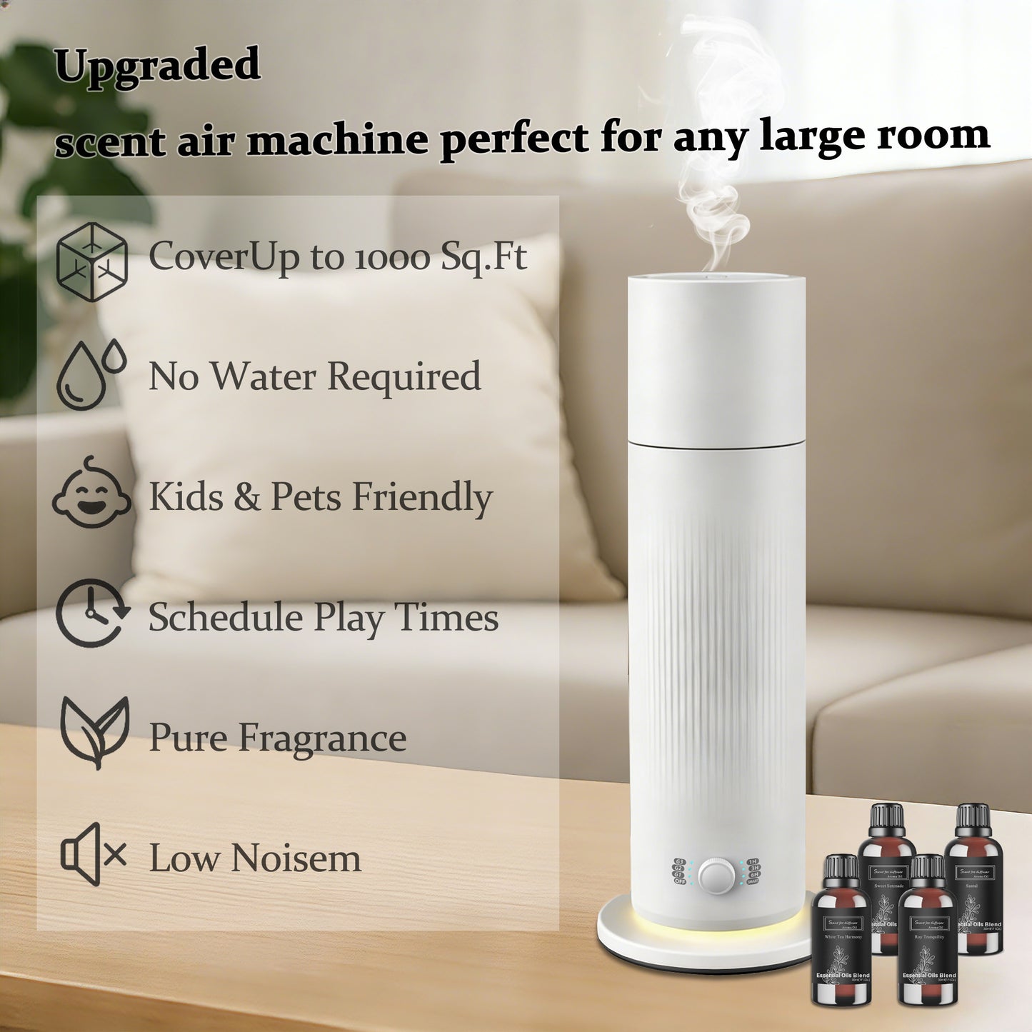 BAIESHIJI Waterless Essential Oil Diffuser, Scent Air Machine for Home with Hotel Scent Oil, Covers Up to 1000 Sq.Ft, Adjustable Mist & Timer, Hotel and Commercial Use