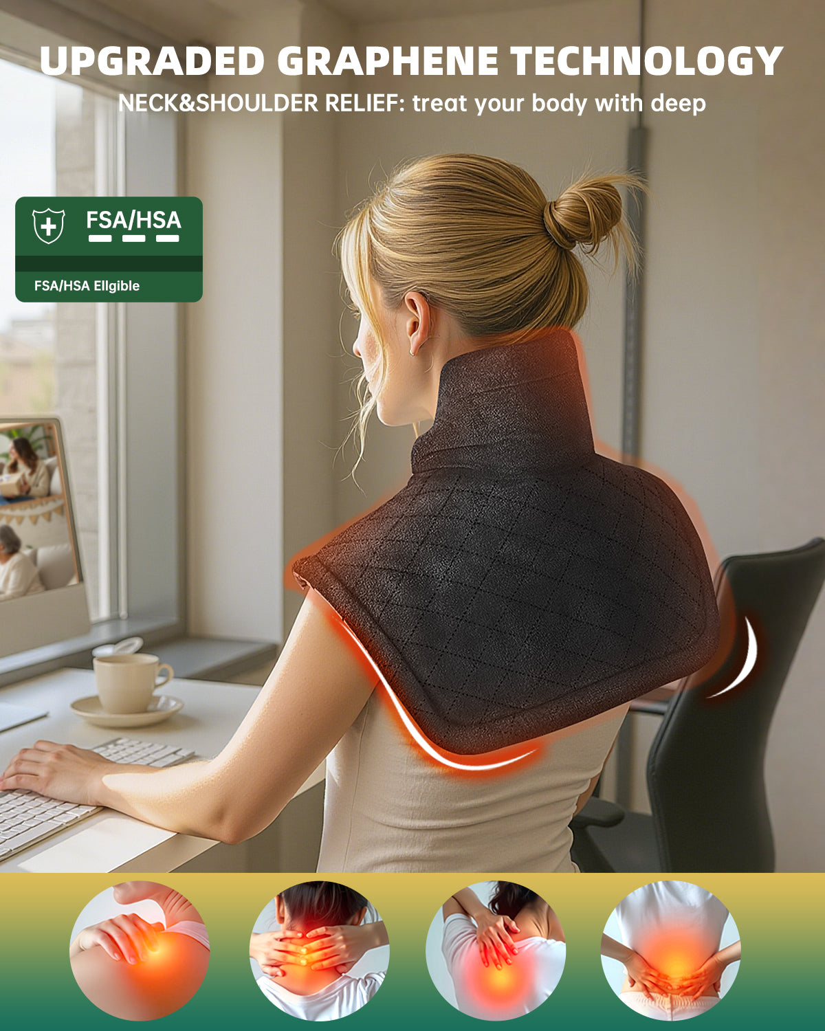 Graphene Weighted Heating Pad for Neck and Shoulders Mother's Day Wellness Gifts FSA Eligible Items Only List 3X Deeper Pain Relief Instant Heat Snug Fit Contoured Design ETL Certified