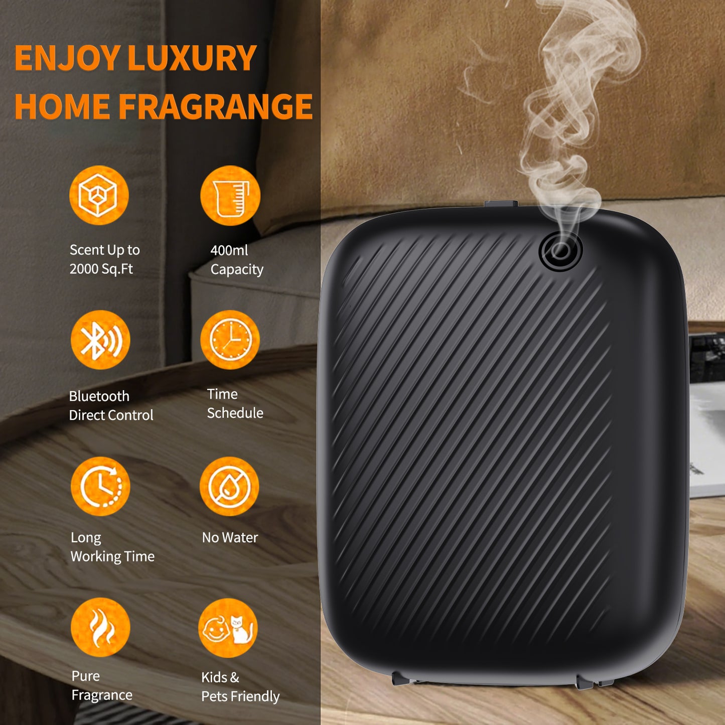 BAIESHIJI Smart Waterless Essential Oil Diffuser, 400ML Diffuser with 100ML Fragrance Scent Oils for Scent Air Machine with 12A1V Power Adapter for Large Room and Commercial Use, Cover Up to 2000 Sq.Ft