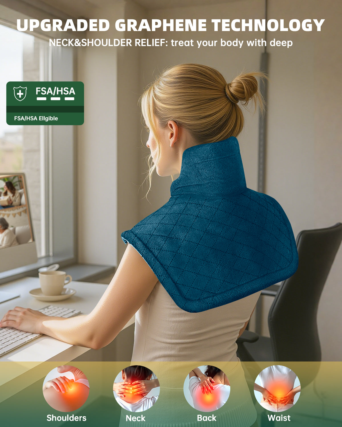 Graphene-Infused Electric Heating Pad,Weighted Heating Pads for Neck and Shoulders and Back,FSA Eligible Items Only List,Heat Pad with 4 Auto-Off Timers,23"x19",ETL Certified