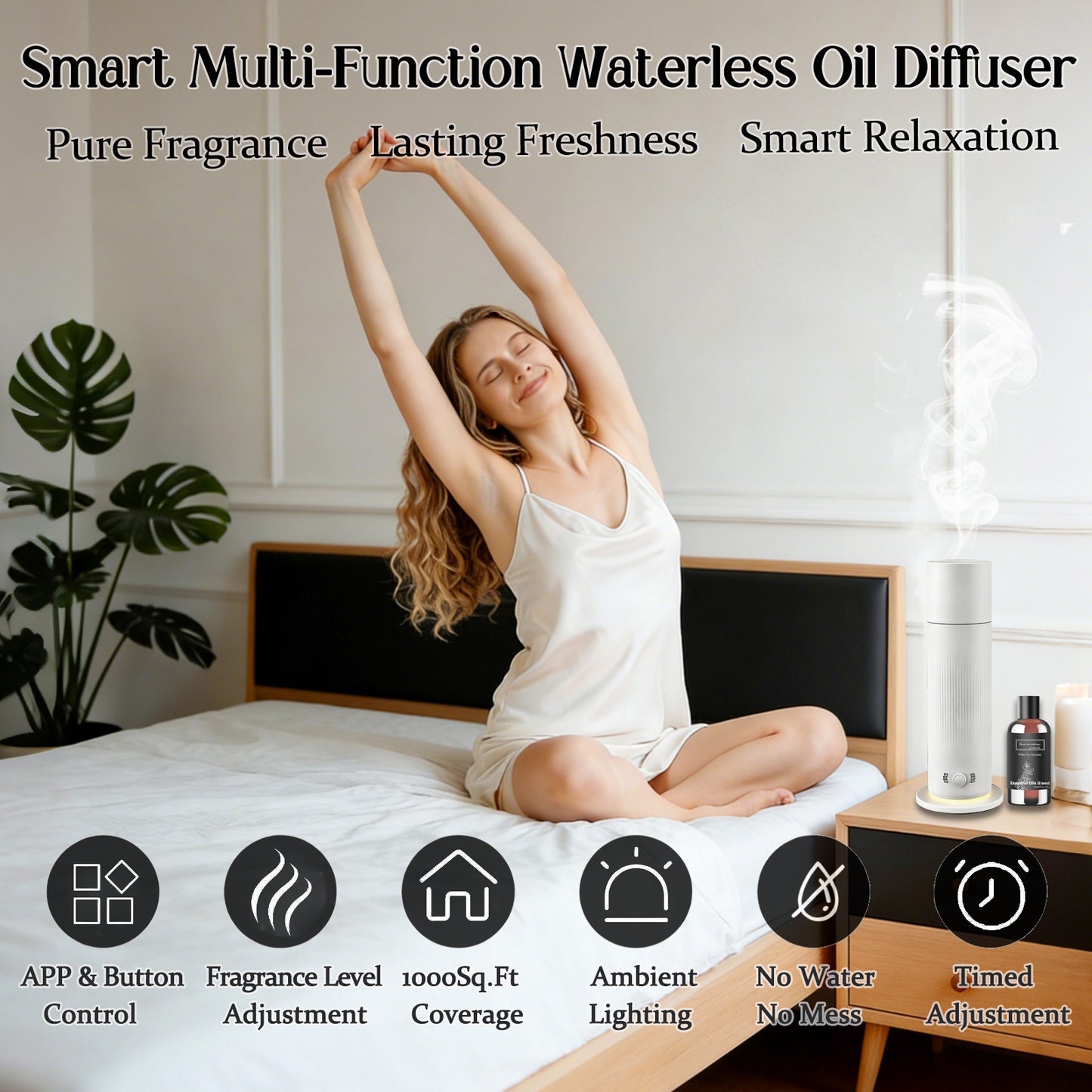 BAIESHIJI Waterless Essential Oil Diffuser, Scent Air Machine for Home with Hotel Scent Oil, Covers Up to 1000 Sq.Ft, Adjustable Mist & Timer, Hotel and Commercial Use