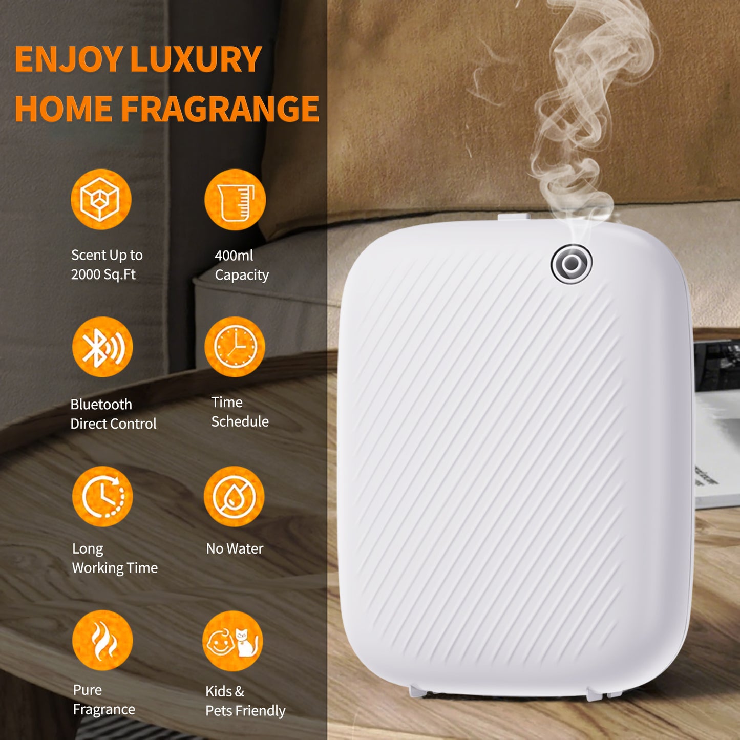 BAIESHIJI Smart Waterless Essential Oil Diffuser, 400ML Hotel Scent Diffuser with 12A1V Power Adapter for Large Room and Commercial Use, Scent Air Machine Cover Up to 2000 Sq.Ft