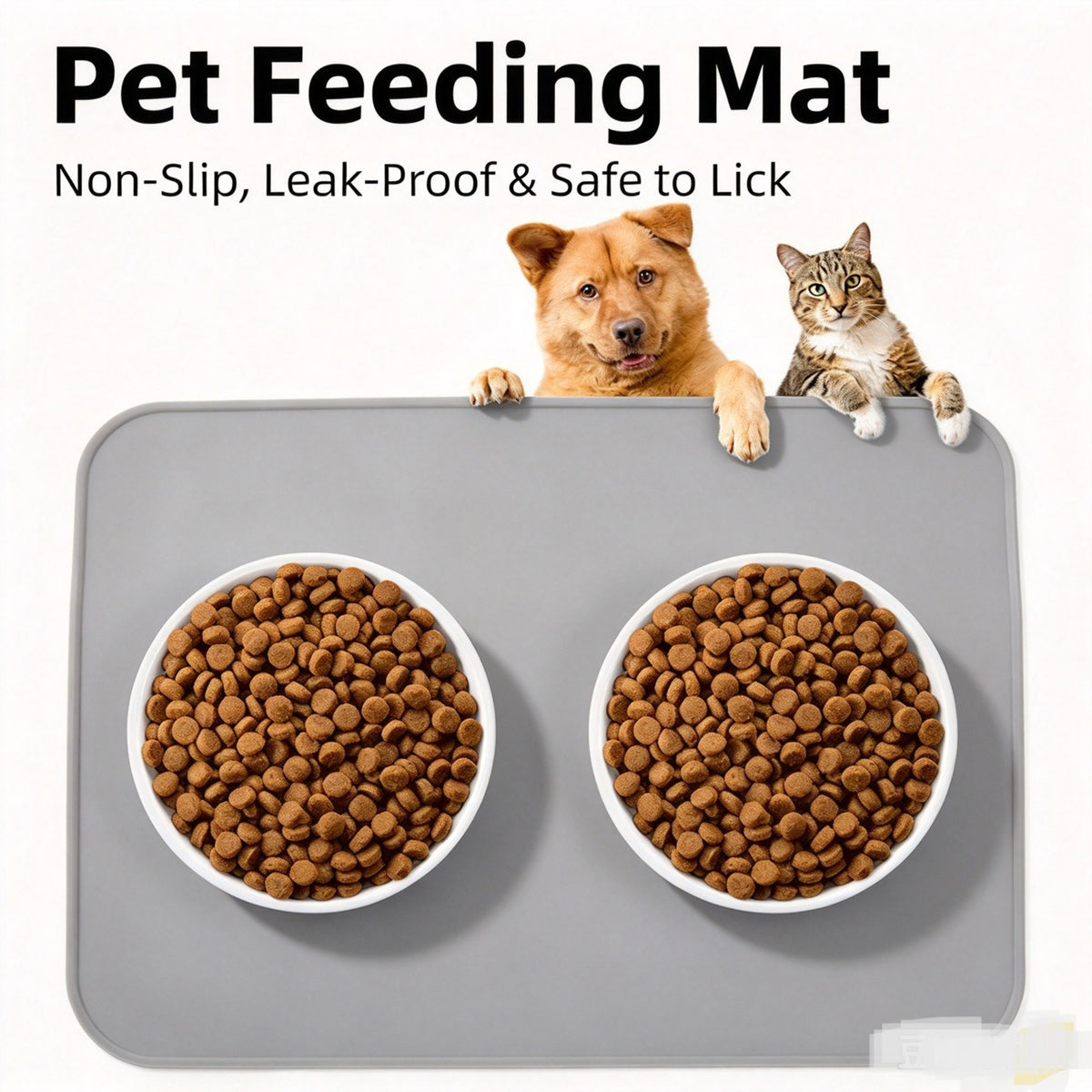 19.7" x 15.7" Extra Thick Silicone Mat Waterproof with Raised Edge, Gray BPA-Free Non-Slip Multi-Purpose Mat for Dog & Cat Feeding, Under Sink Storage & Protection