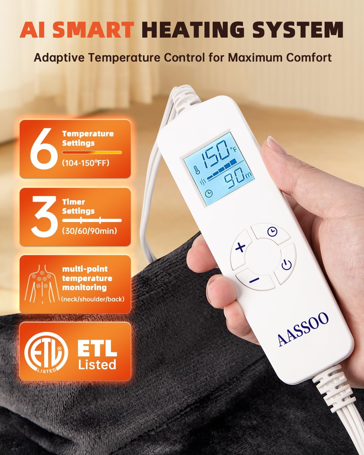 Graphene-Infused Heating Pad for Neck Shoulders and Back, Mother's Day Wellness Gifts, 4X Deeper Heat Penetration Weighted Electric Heat Pad for Pain Relief, Snug Fit Wrap, ETL Certified