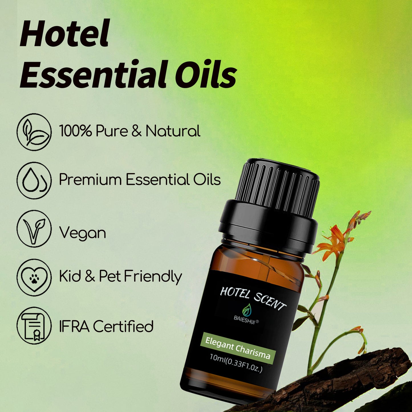 Hotel Scents Diffuser Oils Set, Aromatherapy Fragrances Inspired by 5-Star Hotels, Wandering Breeze, Elegant Charisma, Serenity Meadows, Royal Tranquility-Top 4x10ML
