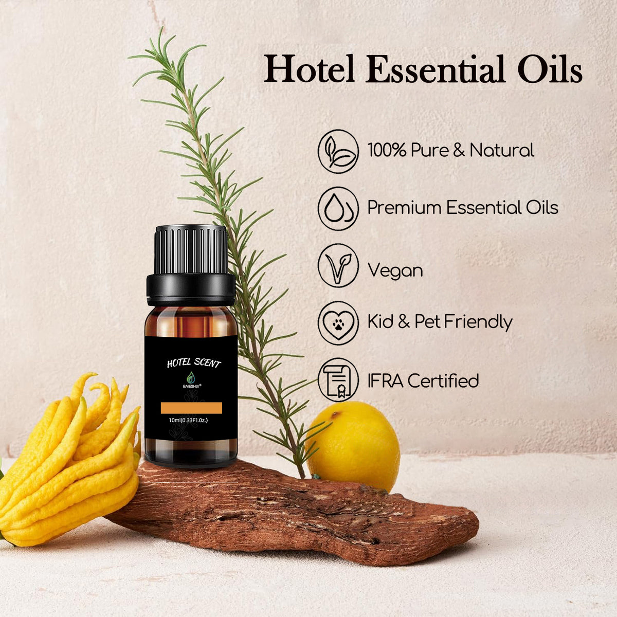 Hotel Scents Roy Tranquility 10ML Essential Oil Inspired by Hotel, Christmas Gift, Hotel Diffuser Oil with Lemon, Jasmine and Amber, Luxury Home Aromatherapy Fragrances Oil
