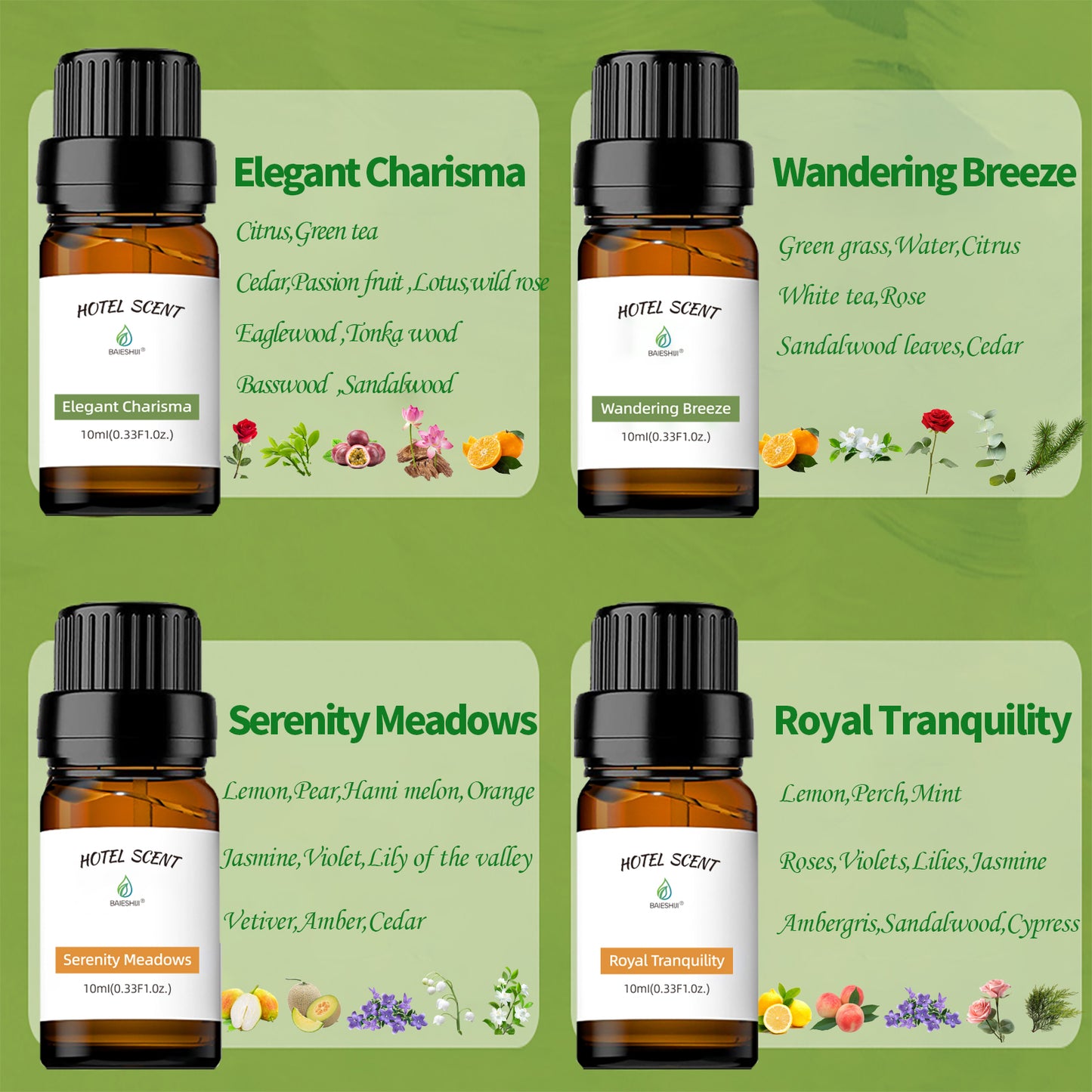 BAIESHIJI Hotel Diffuser Oils Set, Luxury Hotel Inspired Essential Oils, Pure Aromatherapy Diffuser Oil Gift Set, Top 4x10ML Home Luxury and Hotel Scents for Diffuser Aromatherapy