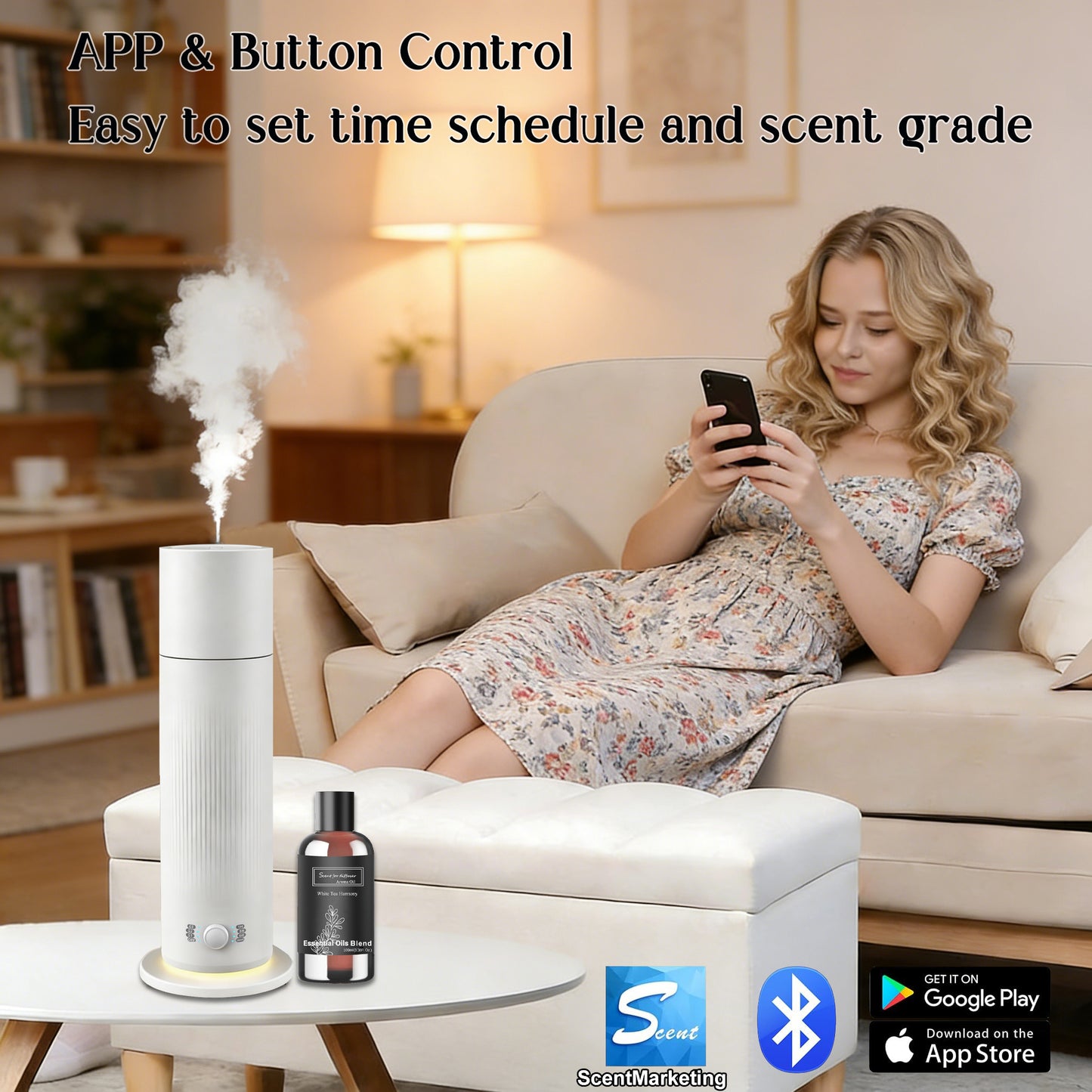 BAIESHIJI Waterless Essential Oil Diffuser, Scent Air Machine for Home with Hotel Scent Oil, Covers Up to 1000 Sq.Ft, Adjustable Mist & Timer, Hotel and Commercial Use