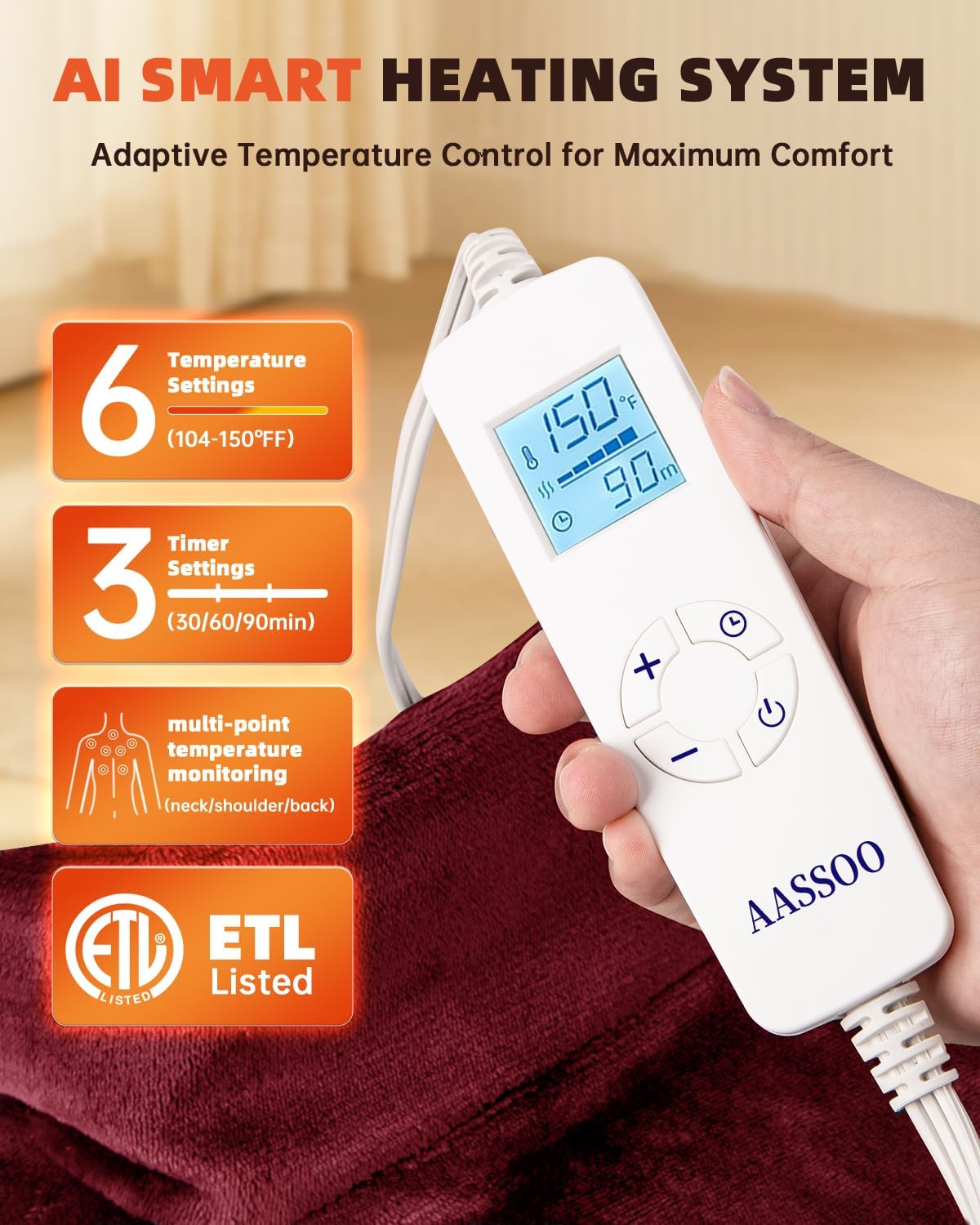 Graphene-Infused Heating Pad for Neck Shoulders and Back, Mother's Day Wellness Gifts, 4X Deeper Heat Penetration Weighted Electric Heat Pad for Pain Relief, Snug Fit Wrap, ETL Certified