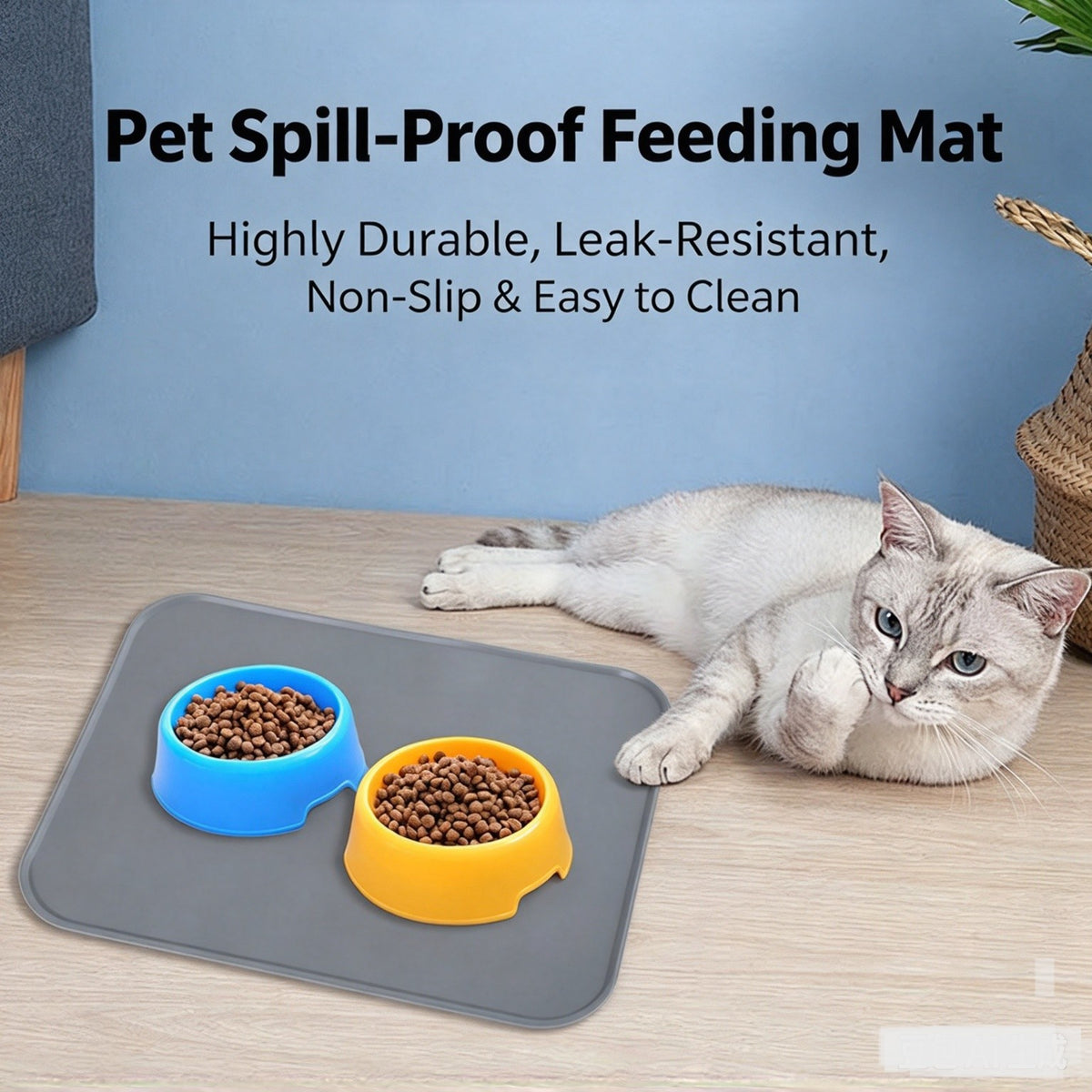 19.7" x 15.7" Extra Thick Silicone Mat Waterproof with Raised Edge, Gray BPA-Free Non-Slip Multi-Purpose Mat for Dog & Cat Feeding, Under Sink Storage & Protection