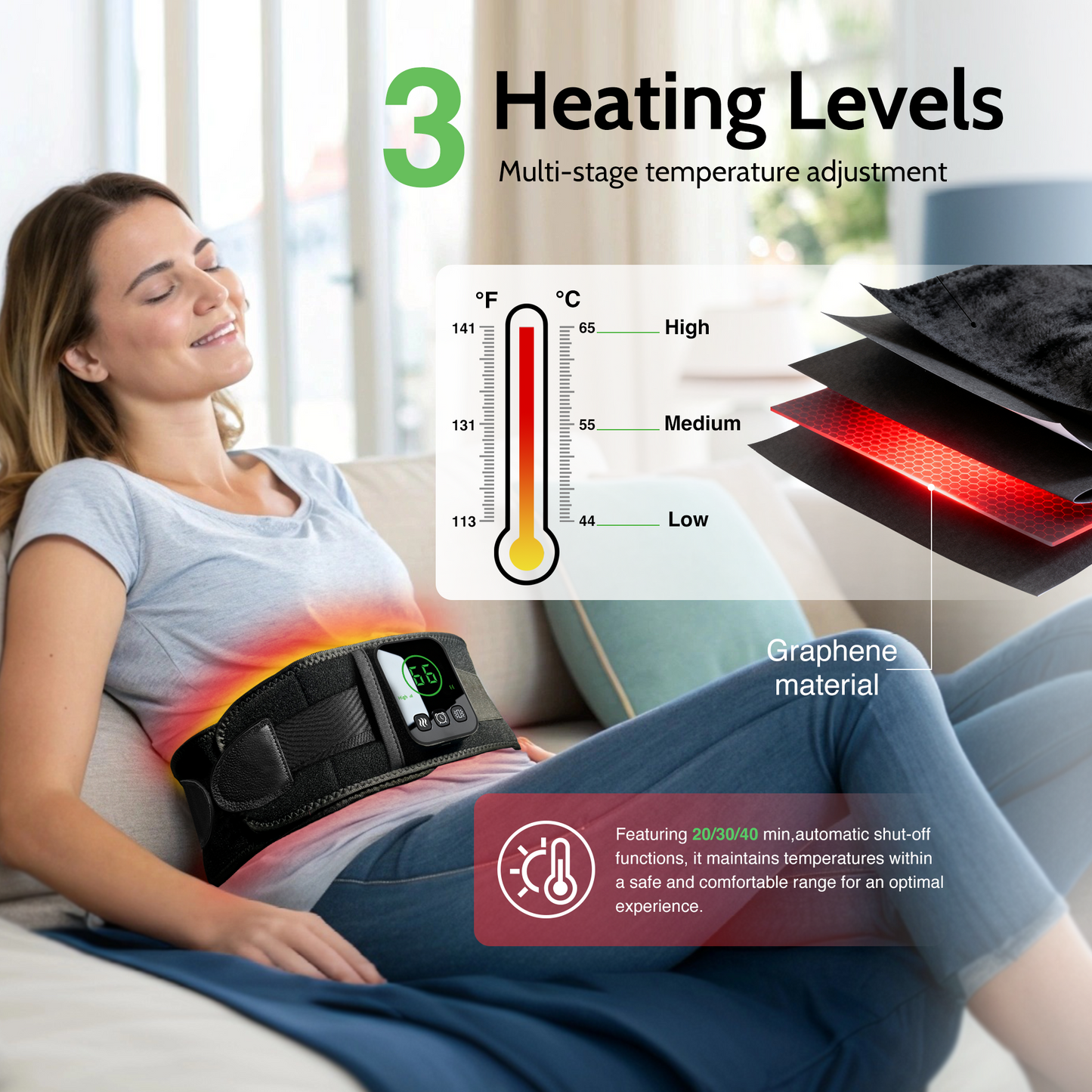 Graphene-Infused Cordless Heating Pad with Massager for Back, 5000mAh Rechargeable Portable Lower Back Massager with 3 Heat 3 Vibration with 20/30/40 mins Timer Options, Gifts for Women Men Mom Dad