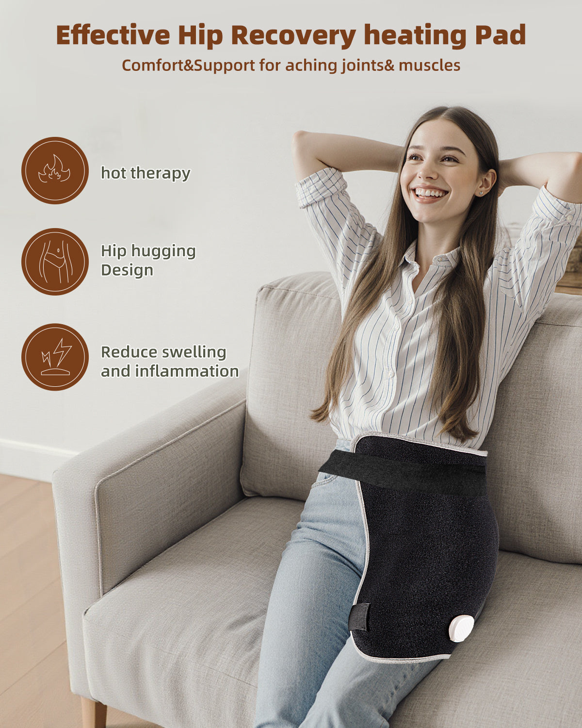 Graphene Hip Heating Pad for Sciatica, 18.5”×16” Electric Heating Wrap for Lower Back, Hips & Thighs, Extra Large Heated Pad with Adjustable Heat & Auto Shut-Off