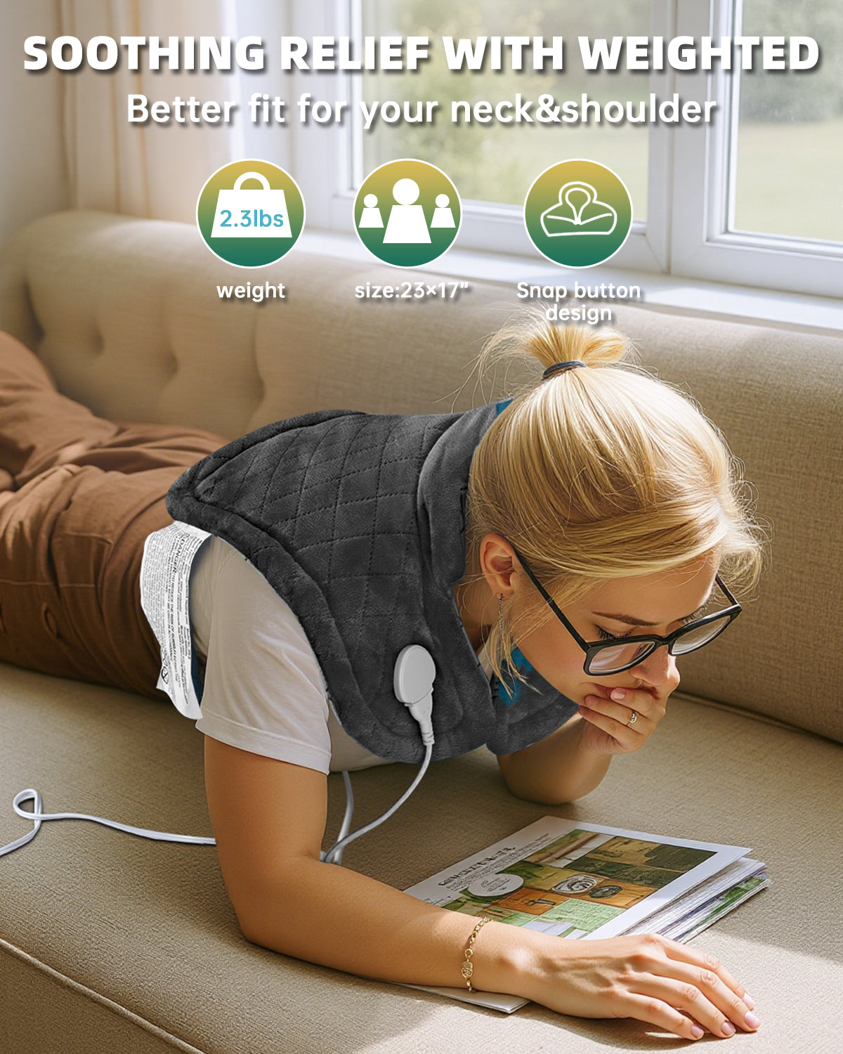 Graphene Weighted Heating Pad for Neck and Shoulders Mother's Day Wellness Gifts FSA Eligible Items Only List 3X Deeper Pain Relief Instant Heat Snug Fit Contoured Design ETL Certified