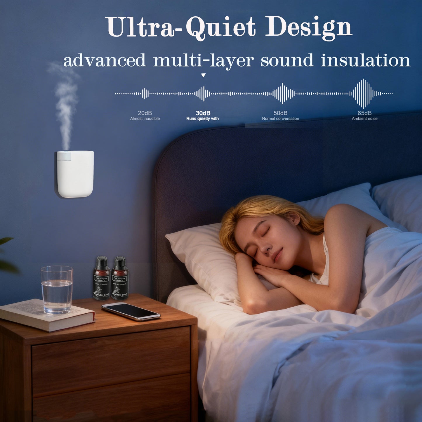 Waterless Diffuser for Essential Oil, Plug in Wall Scent Diffuser for Home, Quiet Cold Air Aromatherapy Diffuser with 500 Sq Ft Coverage, Includes 2×30ml Hotel-Inspired Oils