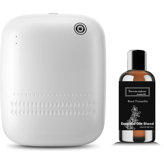 Waterless Essential Oil Diffuser, Scent Air Machine for Home Cover Up to 2000 sq.ft, Hotel and Commercial Use 400ML Diffuser with 100ML Royal Tranquility Fragrance Oil for Spa, Office