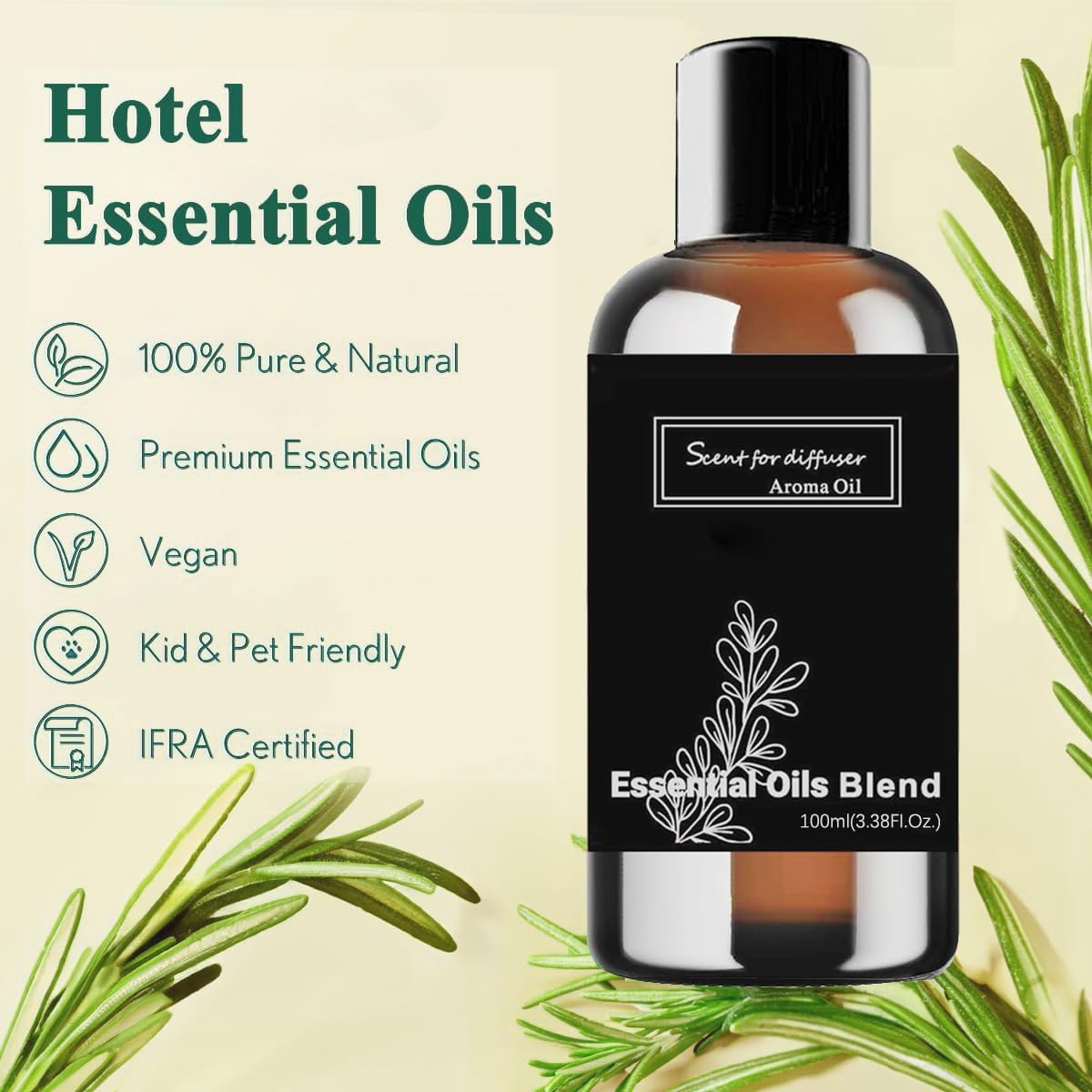 Waterless Essential Oil Diffuser, Scent Air Machine for Home Cover Up to 2000 sq.ft, Hotel and Commercial Use 400ML Diffuser with 100ML Royal Tranquility Fragrance Oil for Spa, Office