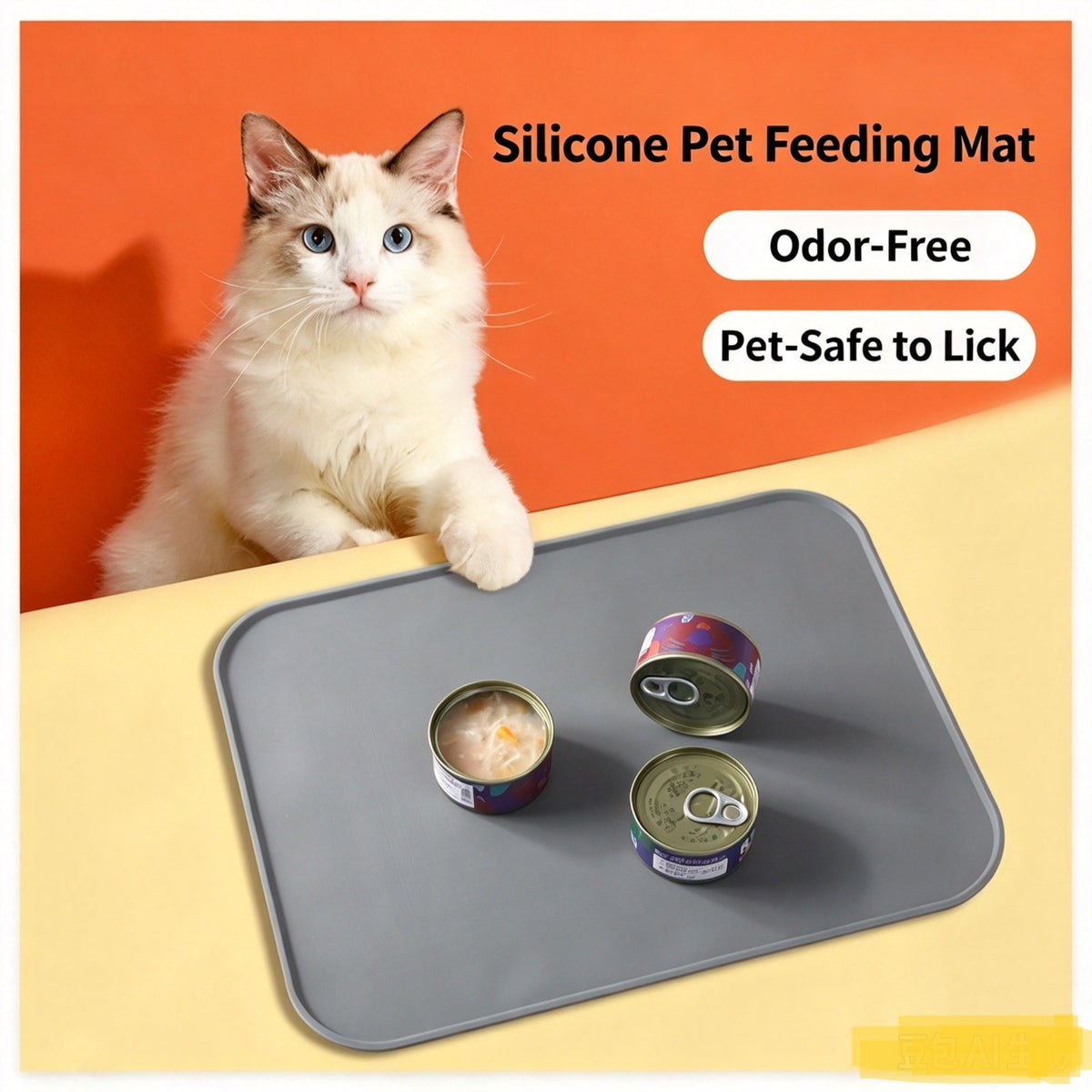 19.7" x 15.7" Extra Thick Silicone Mat Waterproof with Raised Edge, Gray BPA-Free Non-Slip Multi-Purpose Mat for Dog & Cat Feeding, Under Sink Storage & Protection