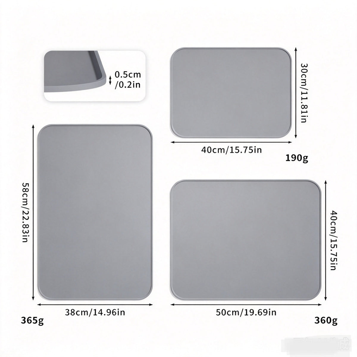 19.7" x 15.7" Extra Thick Silicone Mat Waterproof with Raised Edge, Gray BPA-Free Non-Slip Multi-Purpose Mat for Dog & Cat Feeding, Under Sink Storage & Protection