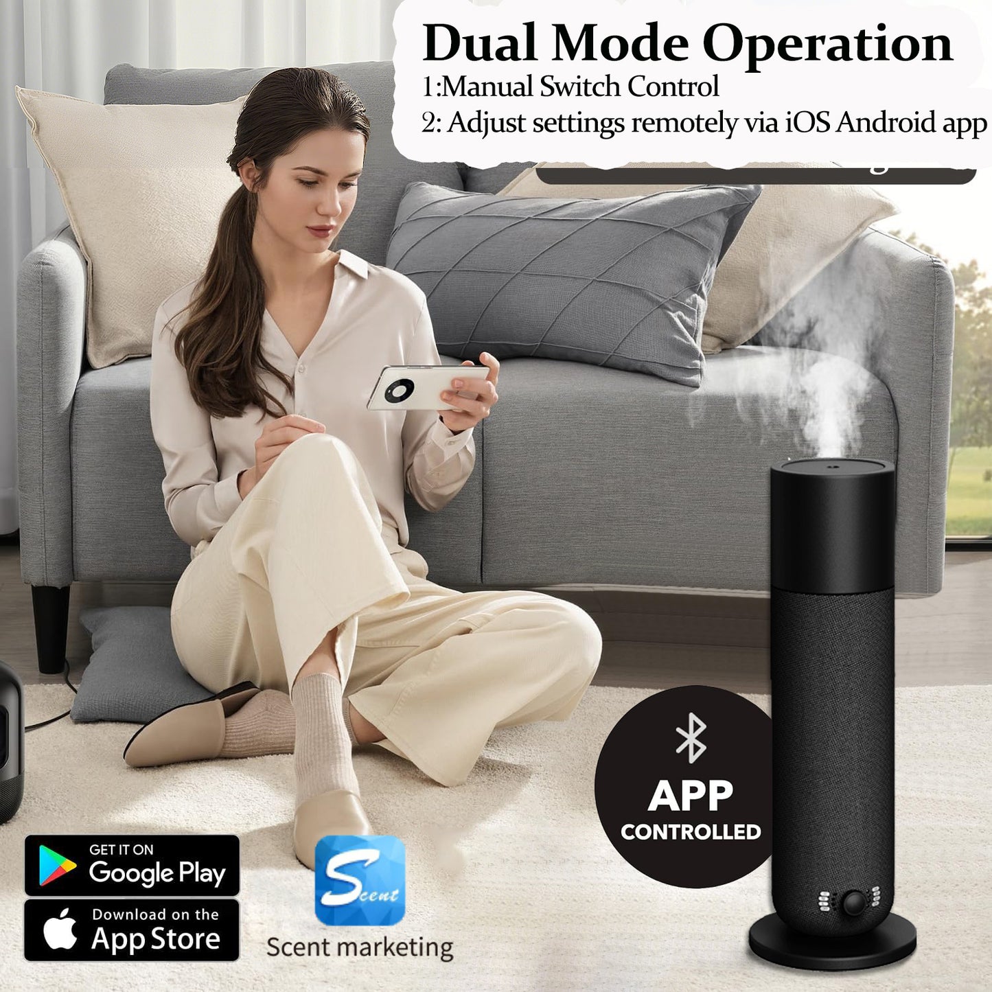 Smart Waterless Essential Oil Diffuser, Scent Air Machine for Home, Aromatherapy Scent Diffuser with Roy Tranquility Oil, Covers Up to 1000 Sq.Ft, Quiet Cold-Air Tech Machine for Hotel, Spa (Black)