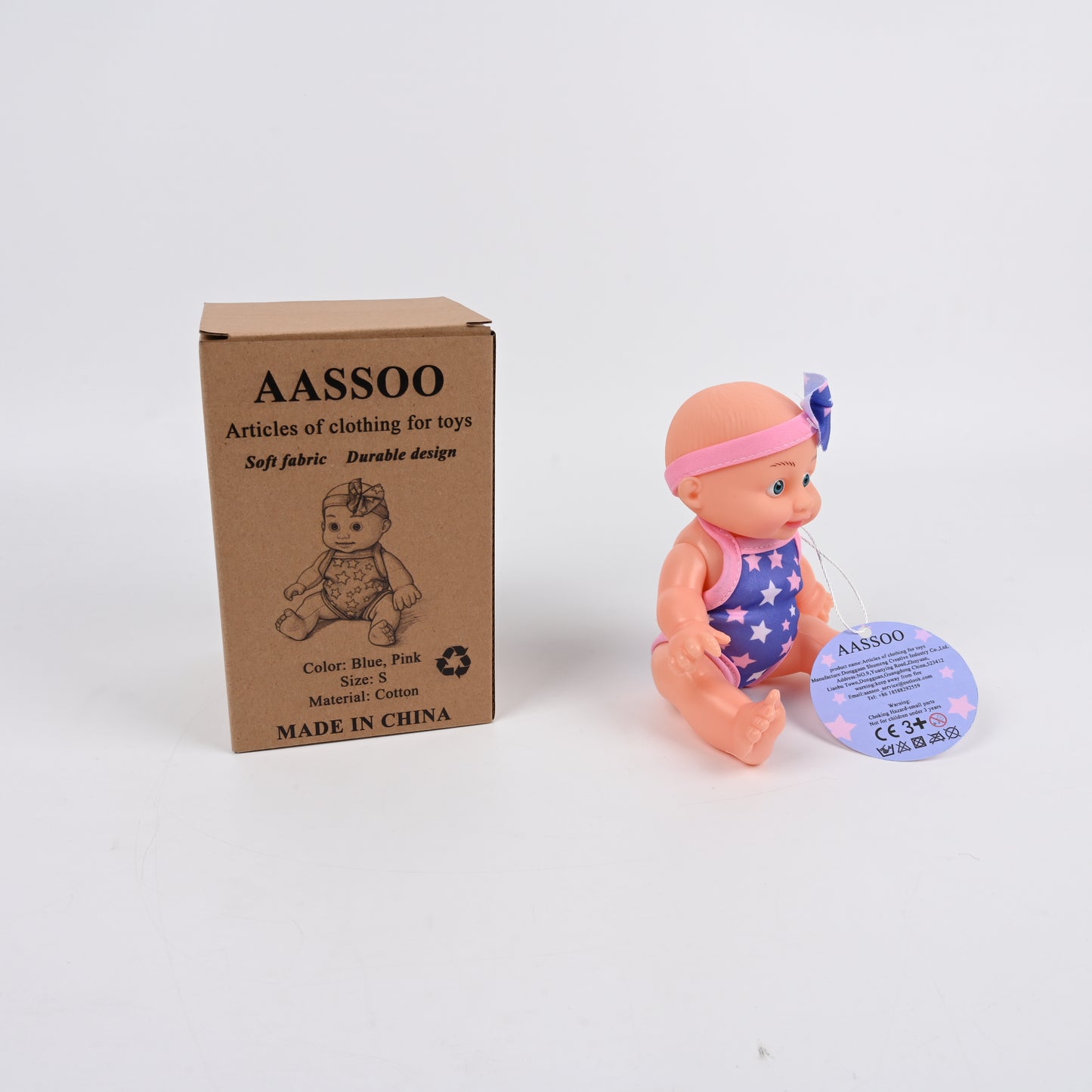 AASSOO Chinese Style Doll Bodice, Blue Starry Hau Hau Dress with Pink Trim & Bow Hairpin, Oriental Baby Outfit for 11.5-12 inch Fashion Dolls, Perfect for Role Play & Collection