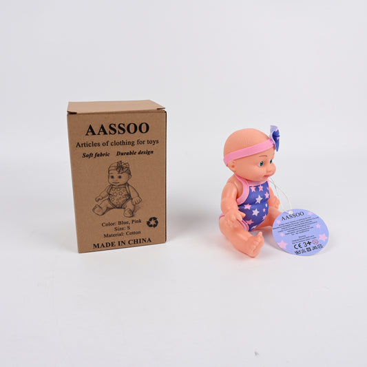 AASSOO Chinese Style Doll Bodice, Blue Starry Hau Hau Dress with Pink Trim & Bow Hairpin, Oriental Baby Outfit for 11.5-12 inch Fashion Dolls, Perfect for Role Play & Collection