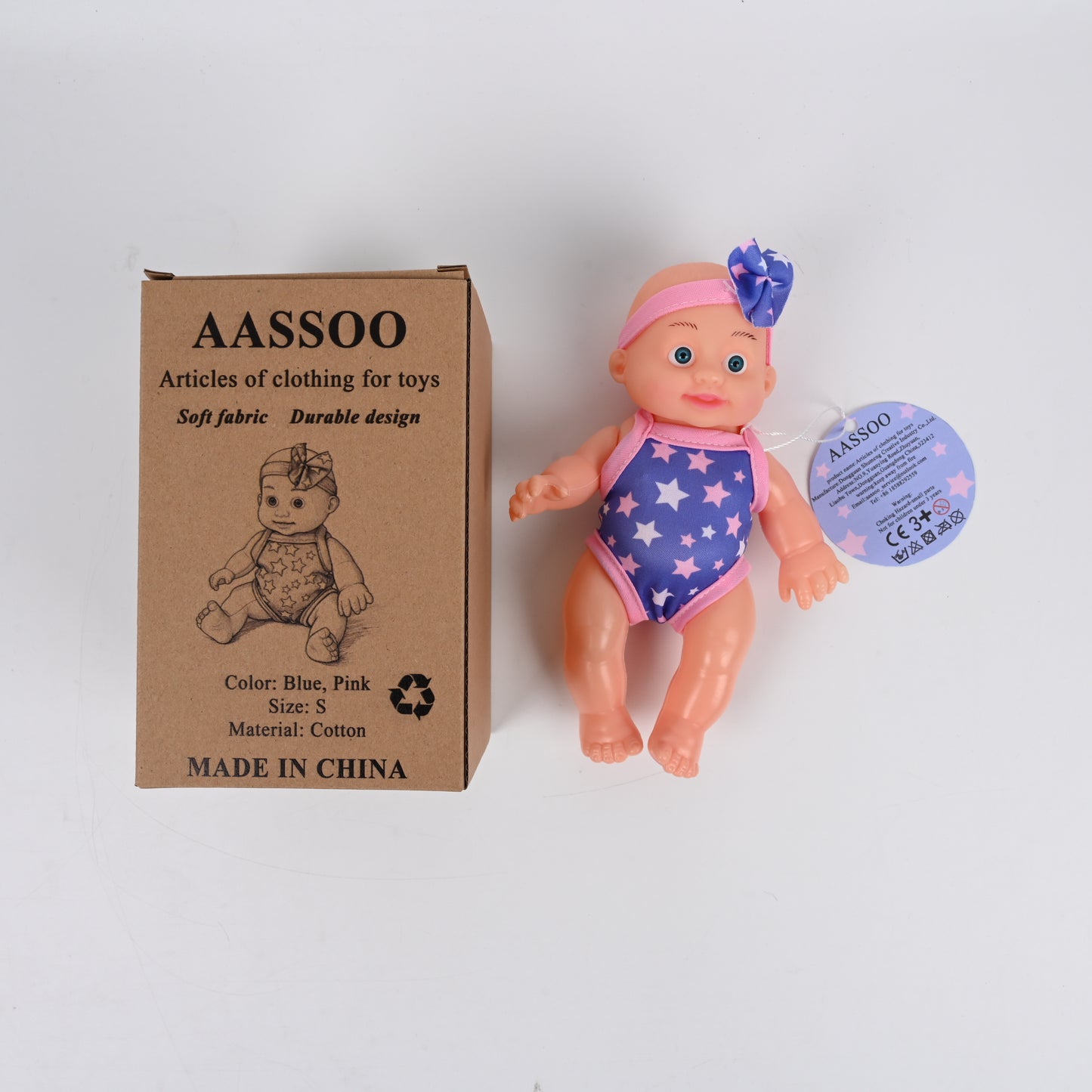 AASSOO Chinese Style Doll Bodice, Blue Starry Hau Hau Dress with Pink Trim & Bow Hairpin, Oriental Baby Outfit for 11.5-12 inch Fashion Dolls, Perfect for Role Play & Collection