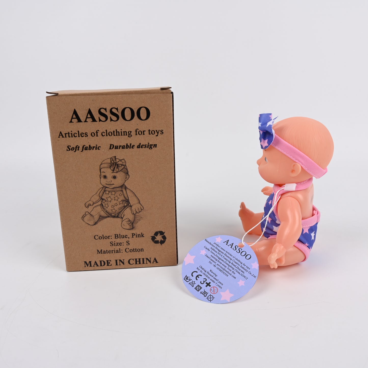 AASSOO Chinese Style Doll Bodice, Blue Starry Hau Hau Dress with Pink Trim & Bow Hairpin, Oriental Baby Outfit for 11.5-12 inch Fashion Dolls, Perfect for Role Play & Collection