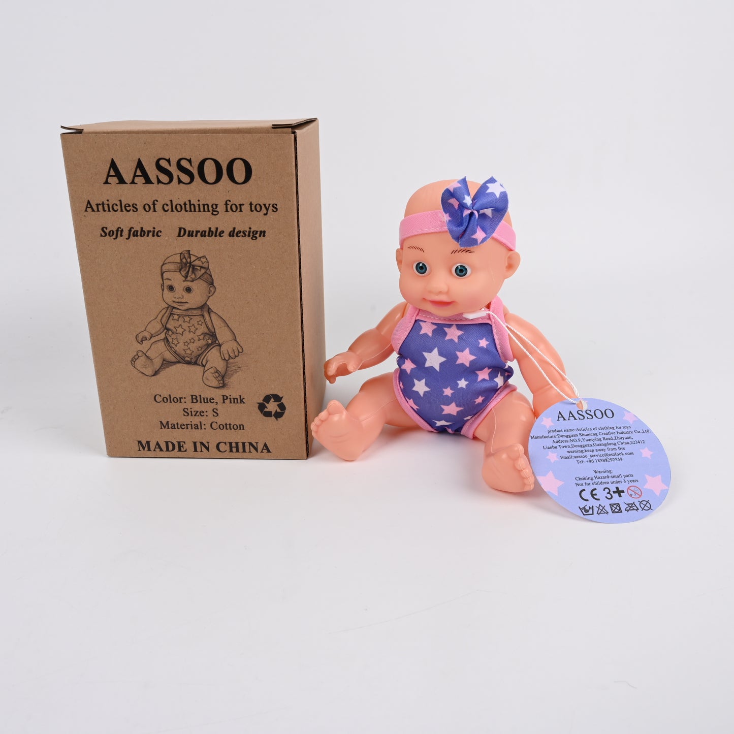 AASSOO Chinese Style Doll Bodice, Blue Starry Hau Hau Dress with Pink Trim & Bow Hairpin, Oriental Baby Outfit for 11.5-12 inch Fashion Dolls, Perfect for Role Play & Collection