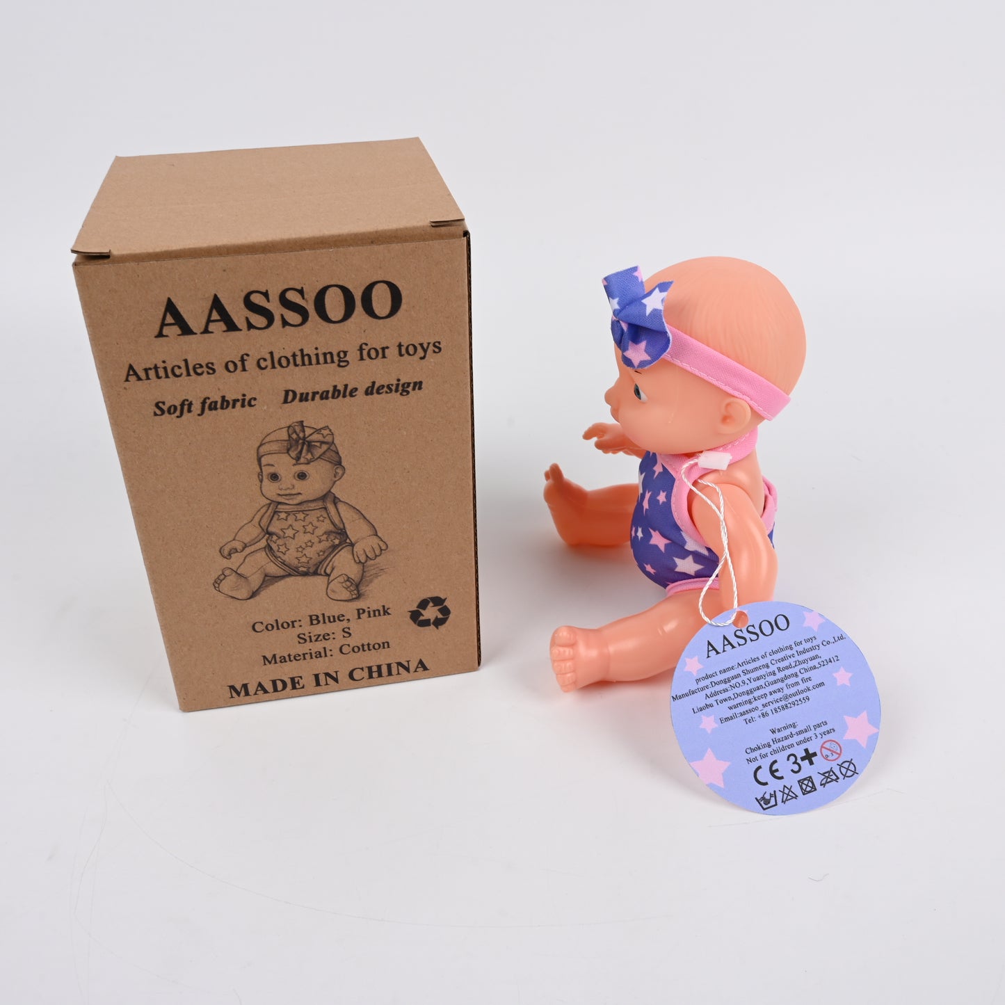 AASSOO Chinese Style Doll Bodice, Blue Starry Hau Hau Dress with Pink Trim & Bow Hairpin, Oriental Baby Outfit for 11.5-12 inch Fashion Dolls, Perfect for Role Play & Collection