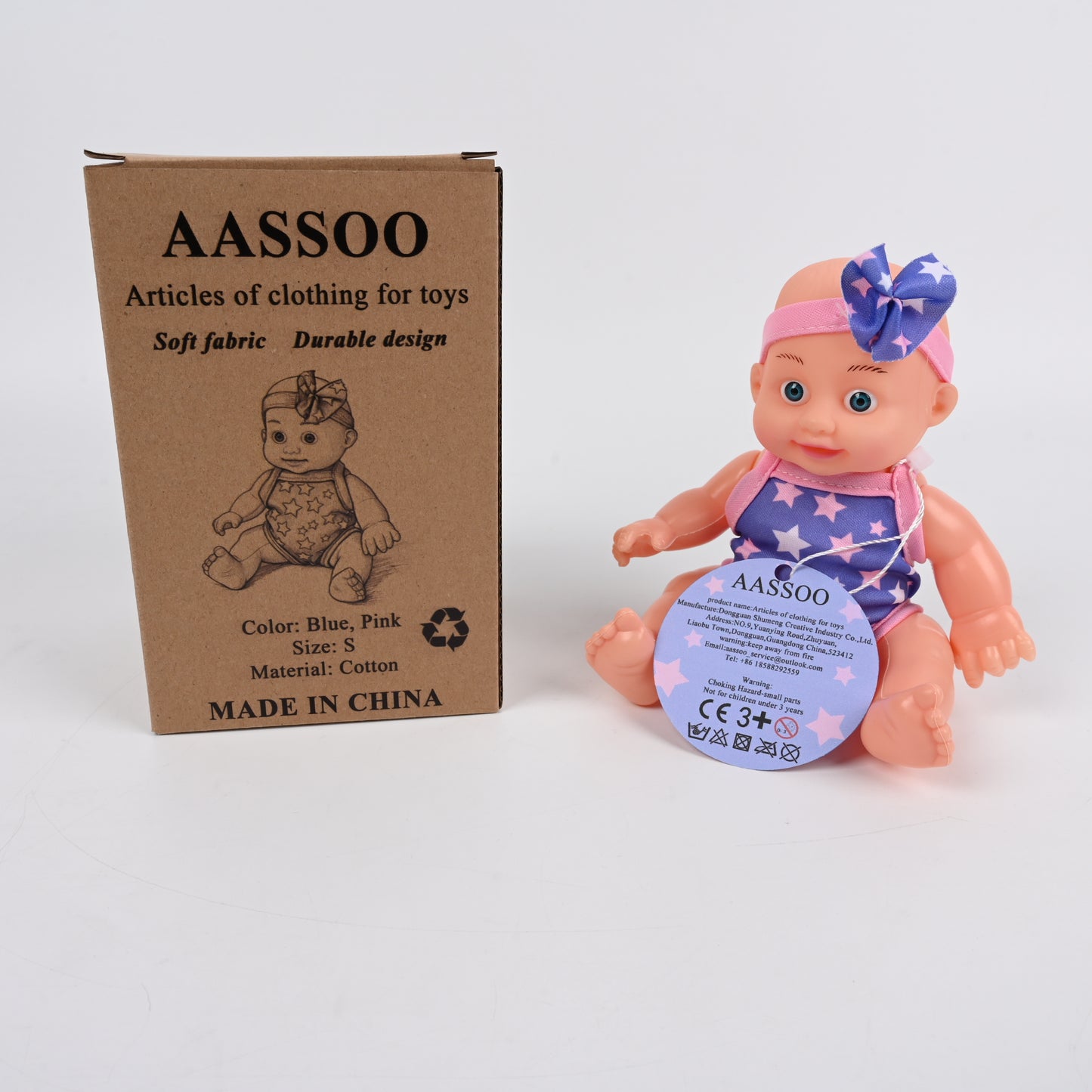 AASSOO Chinese Style Doll Bodice, Blue Starry Hau Hau Dress with Pink Trim & Bow Hairpin, Oriental Baby Outfit for 11.5-12 inch Fashion Dolls, Perfect for Role Play & Collection