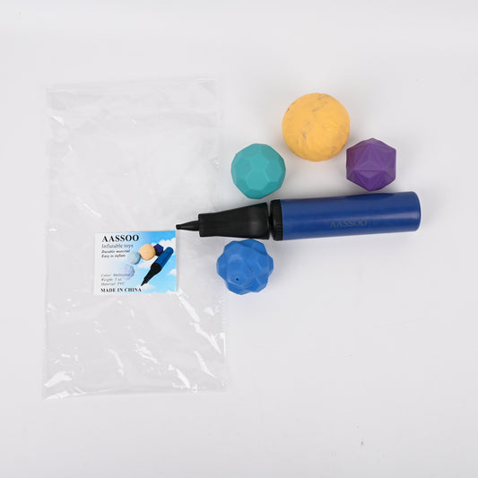 AASSOO Inflatable Ball Toy Set for Kids, 4 Geometric Textured Balls with Hand Pump, Colorful Soft Inflatable Toys for Toddlers, Indoor Outdoor Play