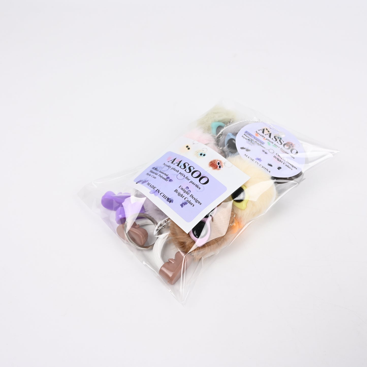 AASSOO Funny Plush Keychain Set, 6 Pcs Novelty Fluffy Monster Keychains with Sunglasses &amp; Shoes, Cute Party Favors for Kids Adults, Bag/Backpack Decorations