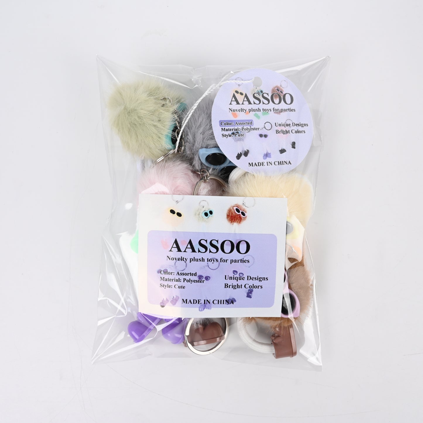 AASSOO Funny Plush Keychain Set, 6 Pcs Novelty Fluffy Monster Keychains with Sunglasses &amp; Shoes, Cute Party Favors for Kids Adults, Bag/Backpack Decorations