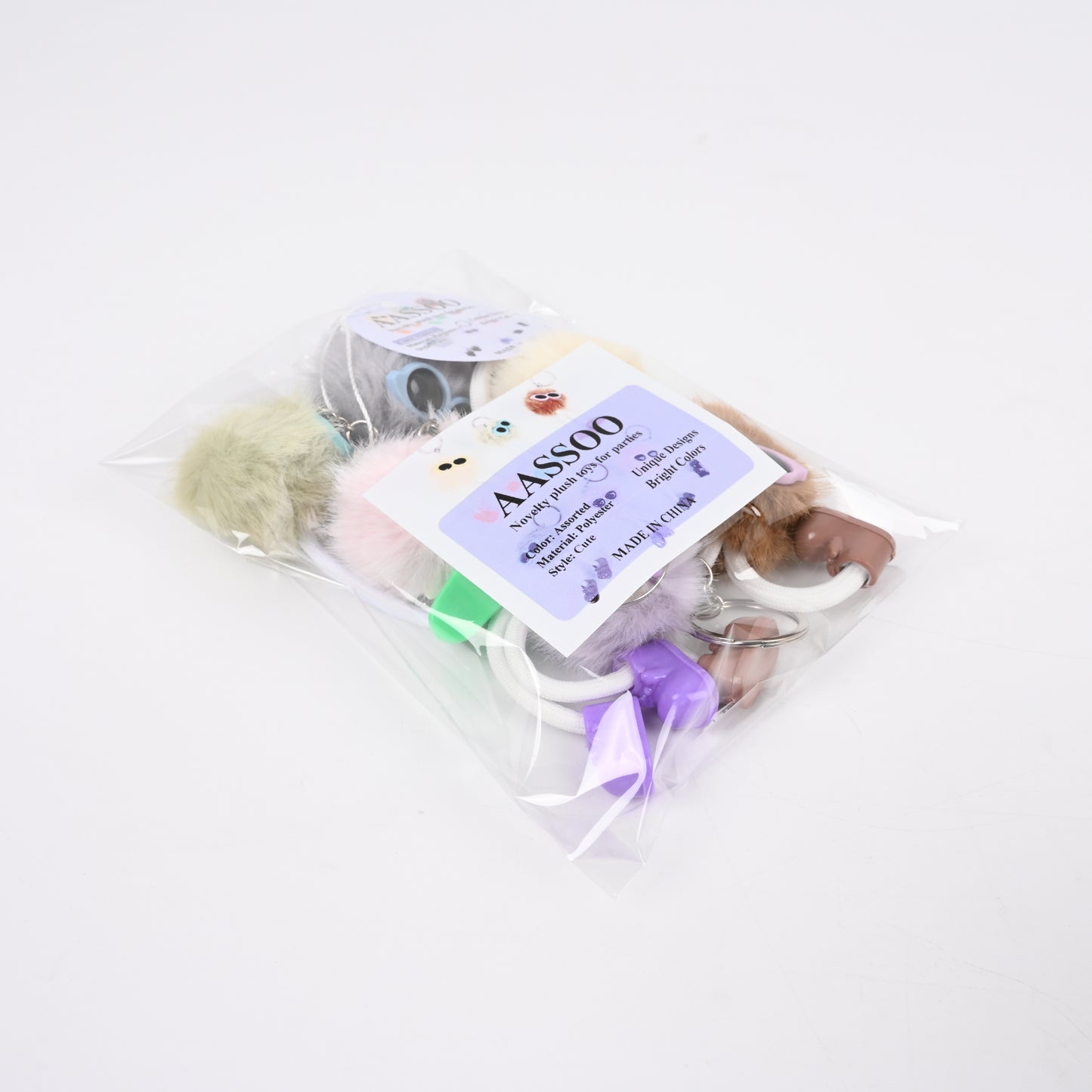 AASSOO Funny Plush Keychain Set, 6 Pcs Novelty Fluffy Monster Keychains with Sunglasses &amp; Shoes, Cute Party Favors for Kids Adults, Bag/Backpack Decorations